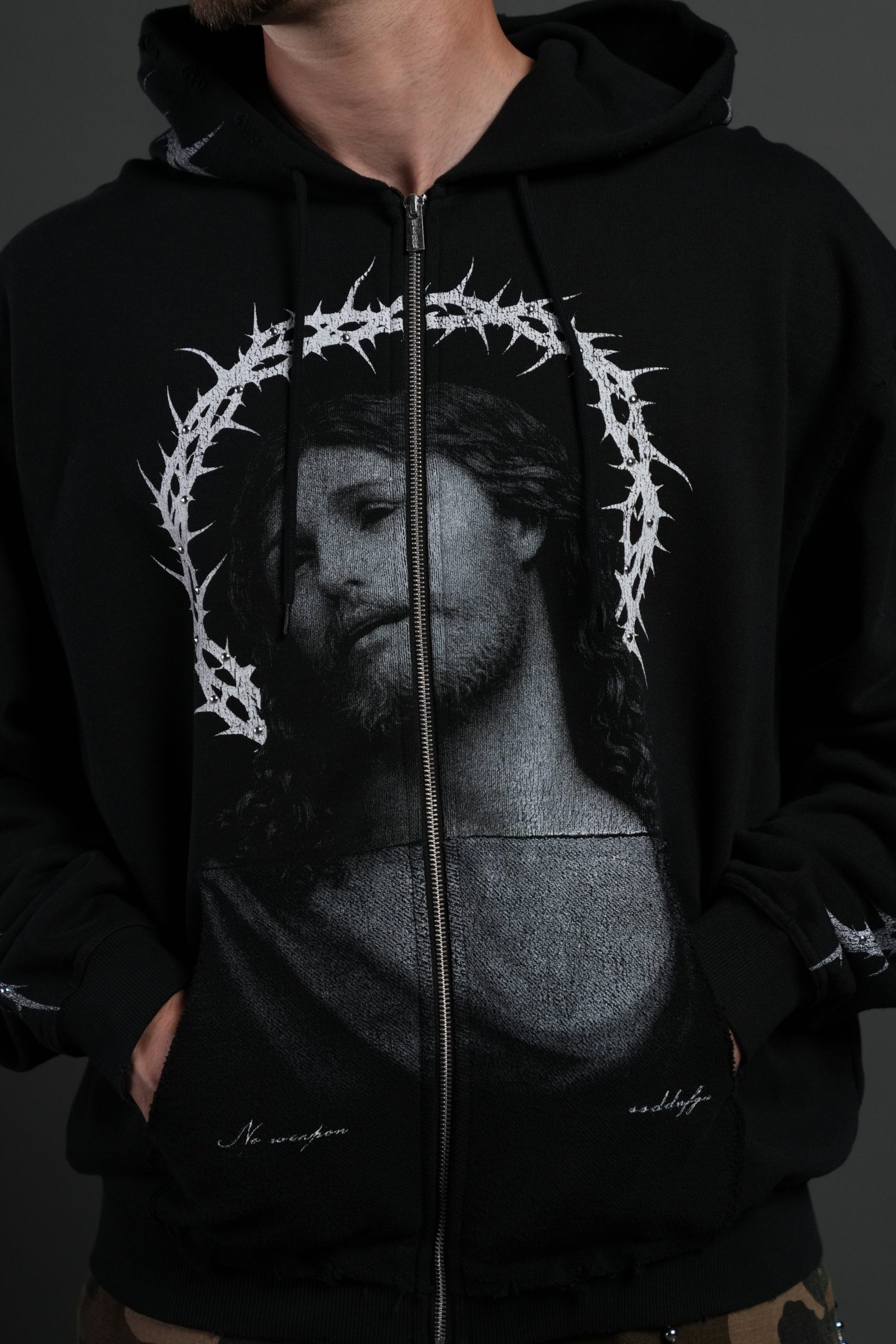 Crowned Grunge Moatis Zip Hoodie in Black - Image 5