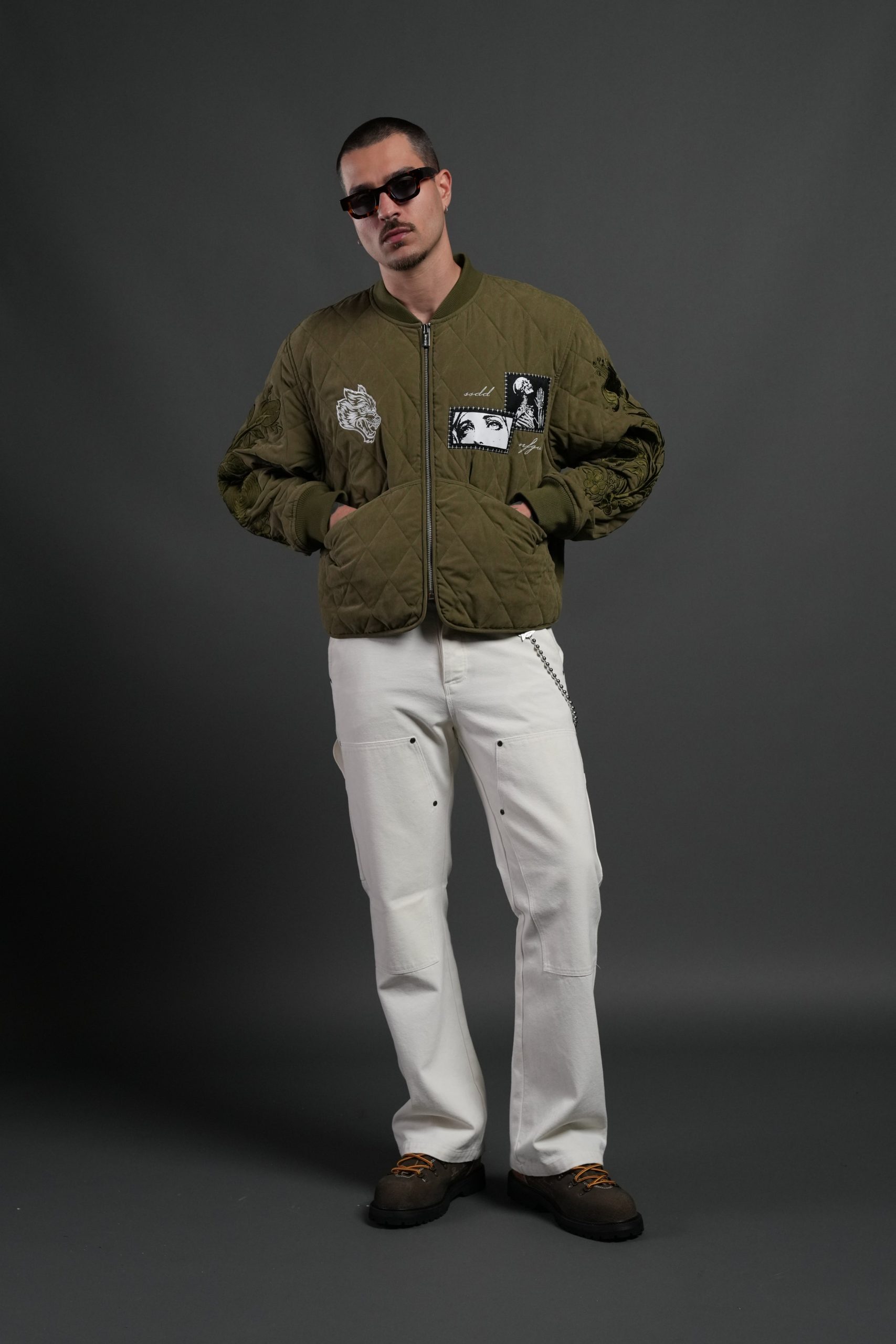 Sacred Wolves Boxy Darco Quilted Jacket in Olive - Image 5
