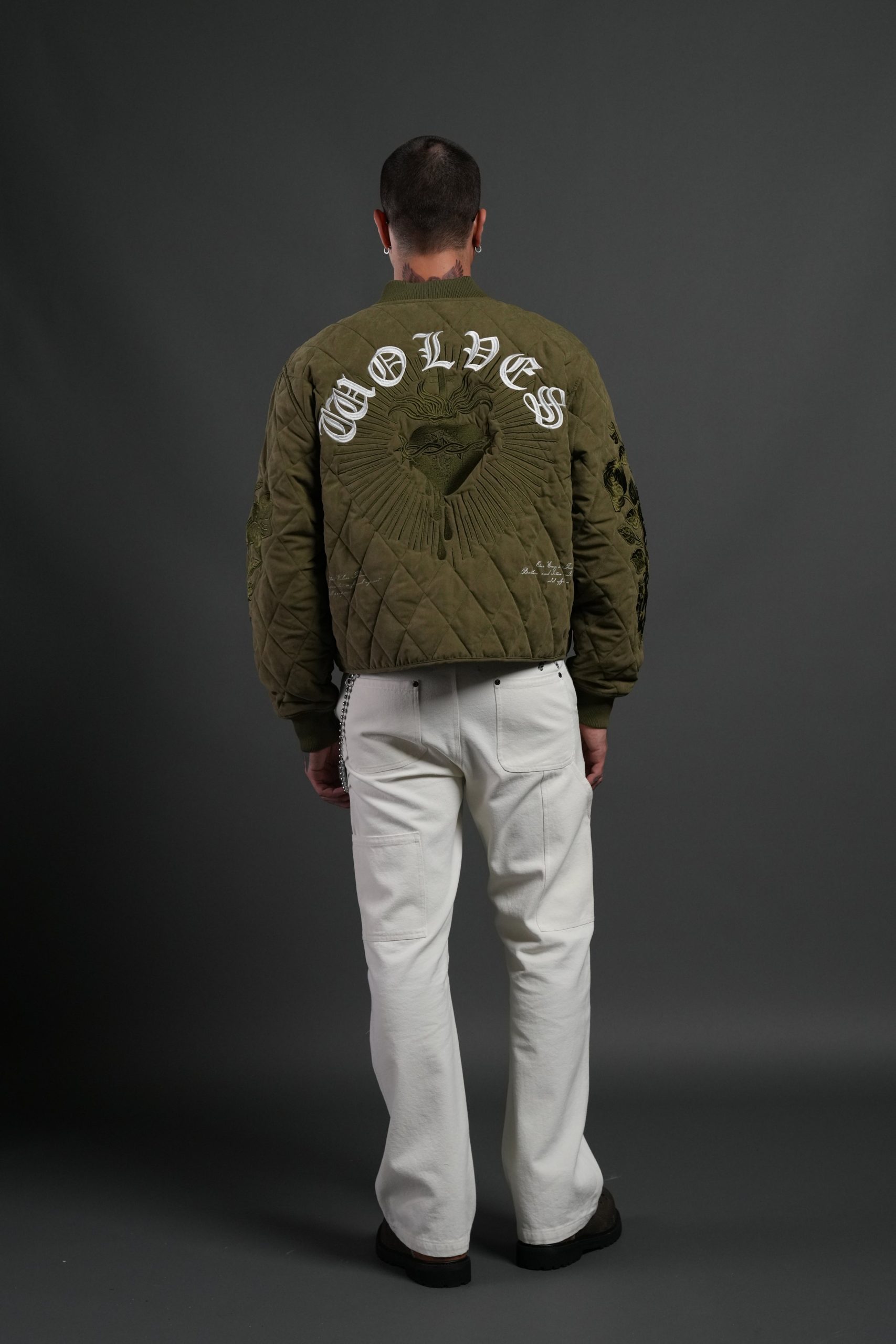 Sacred Wolves Boxy Darco Quilted Jacket in Olive - Image 6