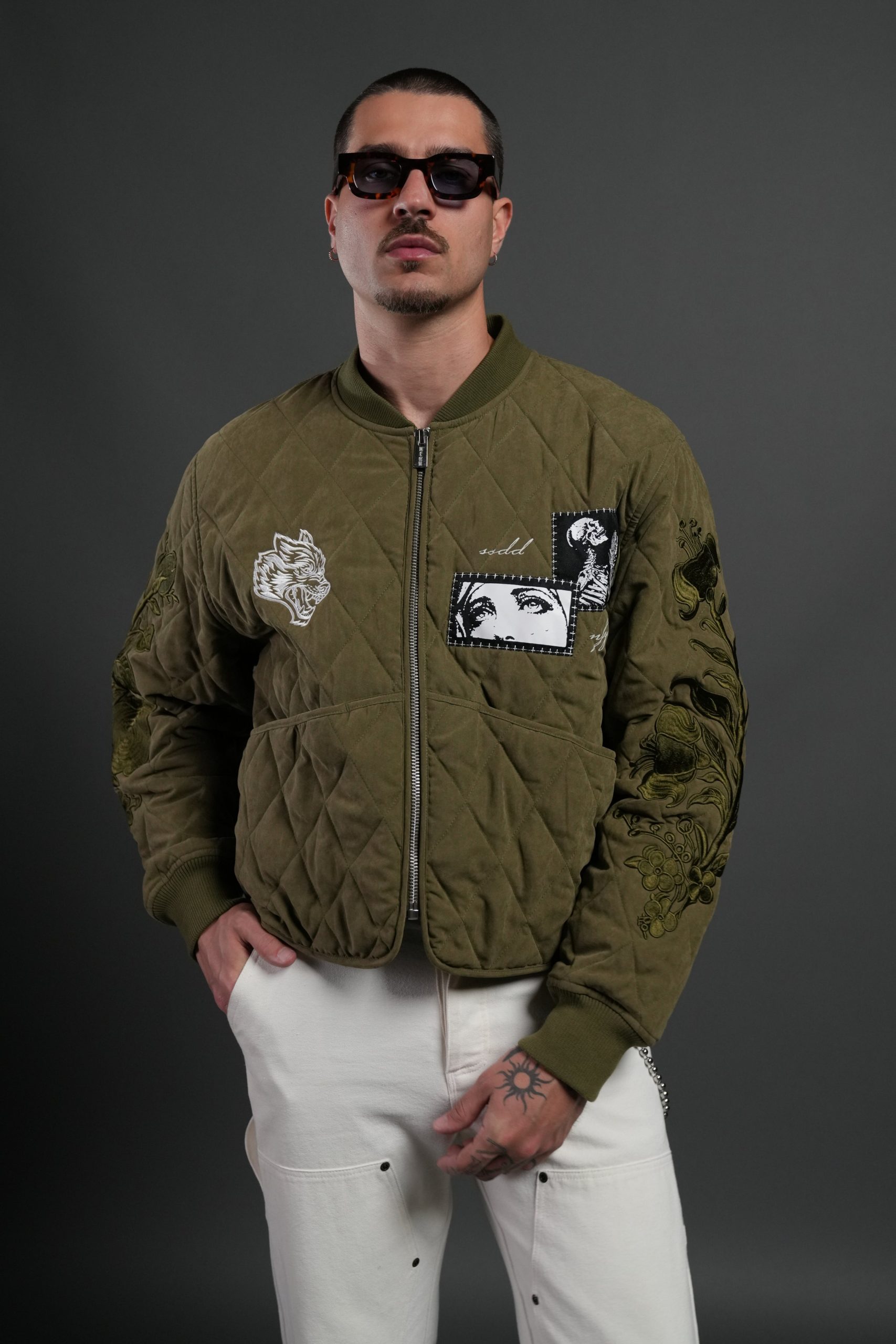 Sacred Wolves Boxy Darco Quilted Jacket in Olive - Image 4