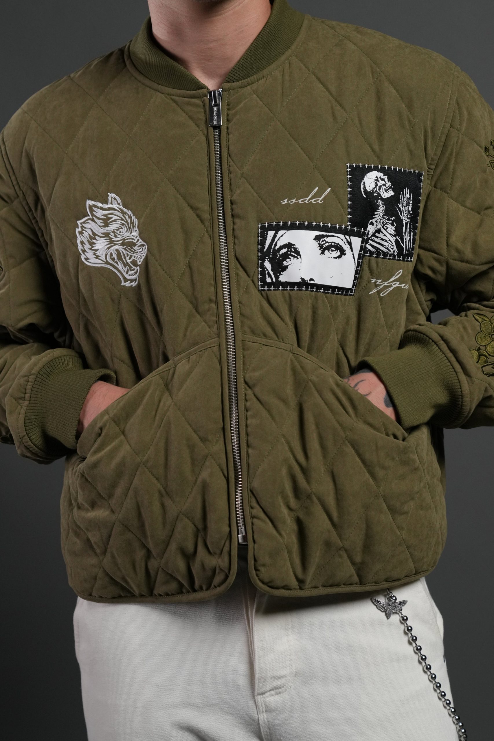 Sacred Wolves Boxy Darco Quilted Jacket in Olive - Image 7