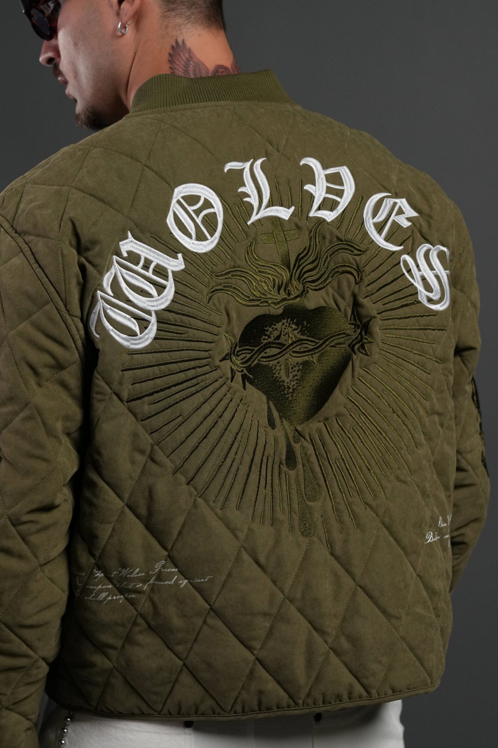 Sacred Wolves Boxy Darco Quilted Jacket in Olive - Image 8