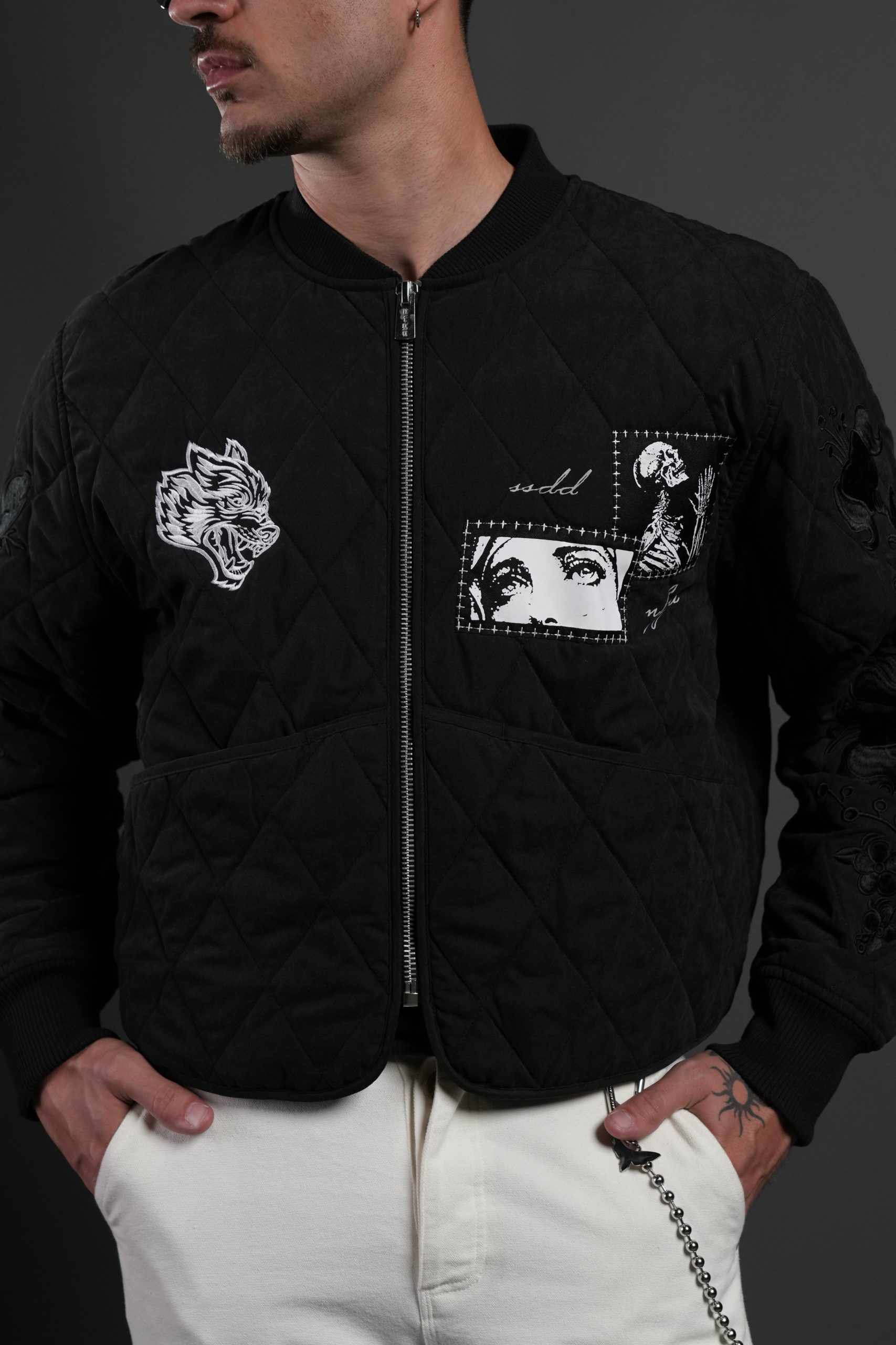 Sacred Wolves Boxy Darco Quilted Jacket in Black - Image 7