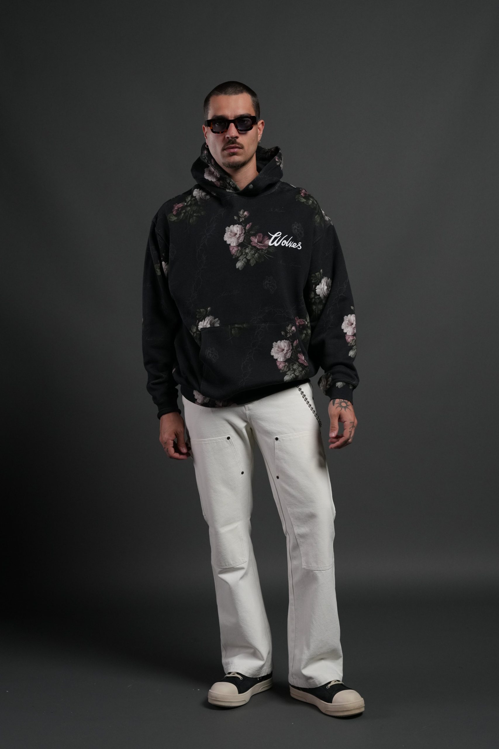 Wolves Script Pierce Hoodie in Black Rose Thorn - Image 4