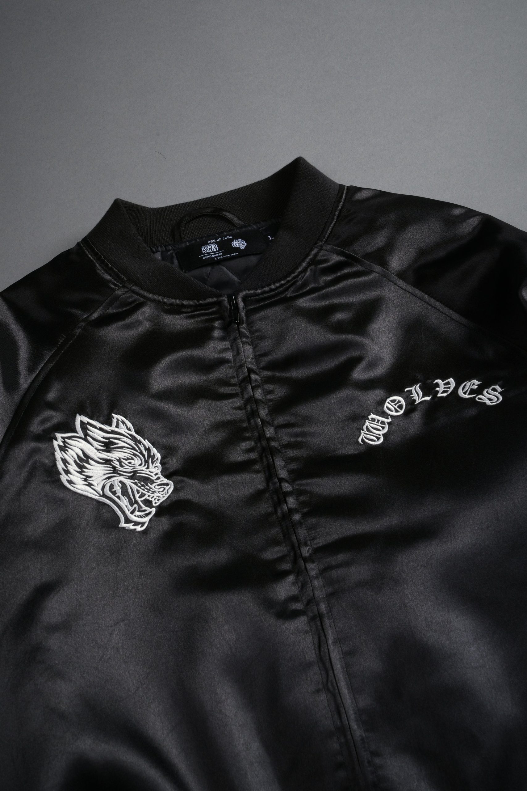 Last Love Unisex Cropped Satin Bomber Jacket in Black - Image 17