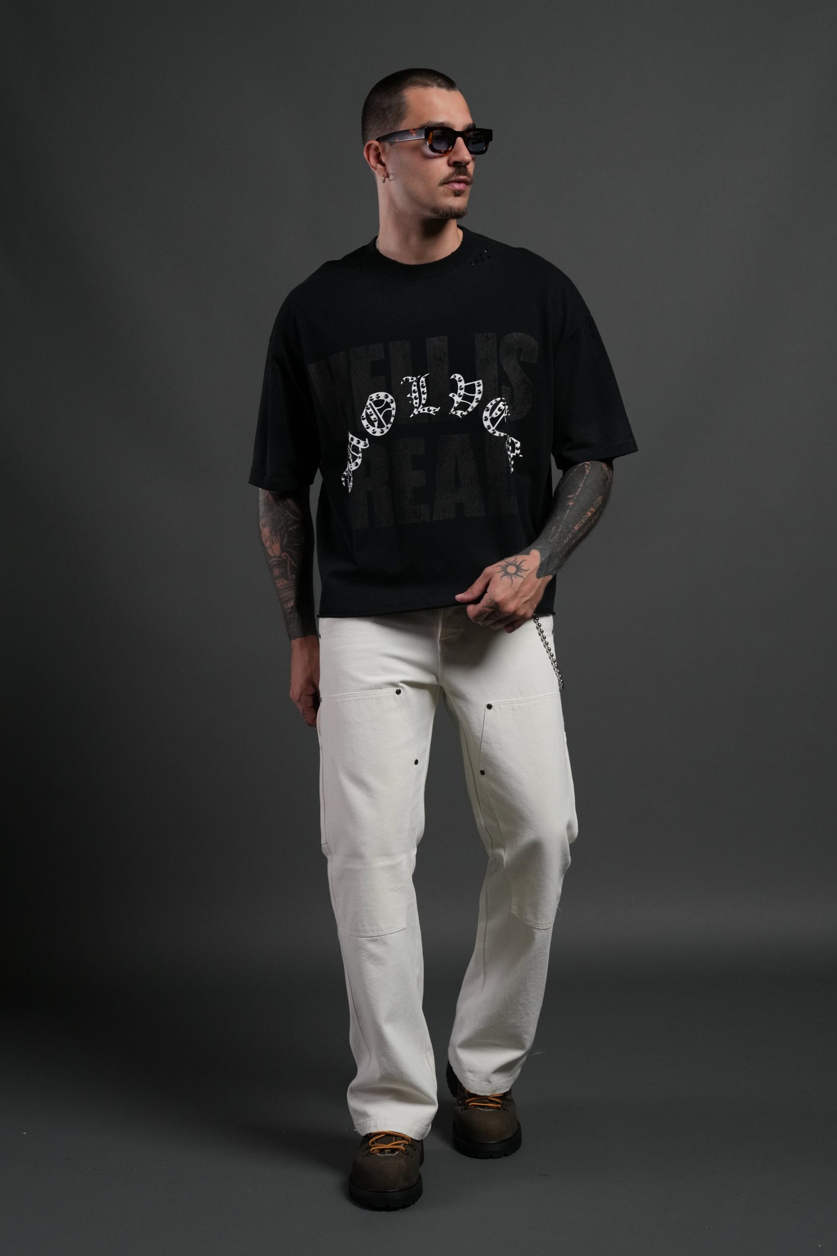 Hell is Real Distressed Grunge Box Cut Tee V2 in Black Drift Wash - Image 5