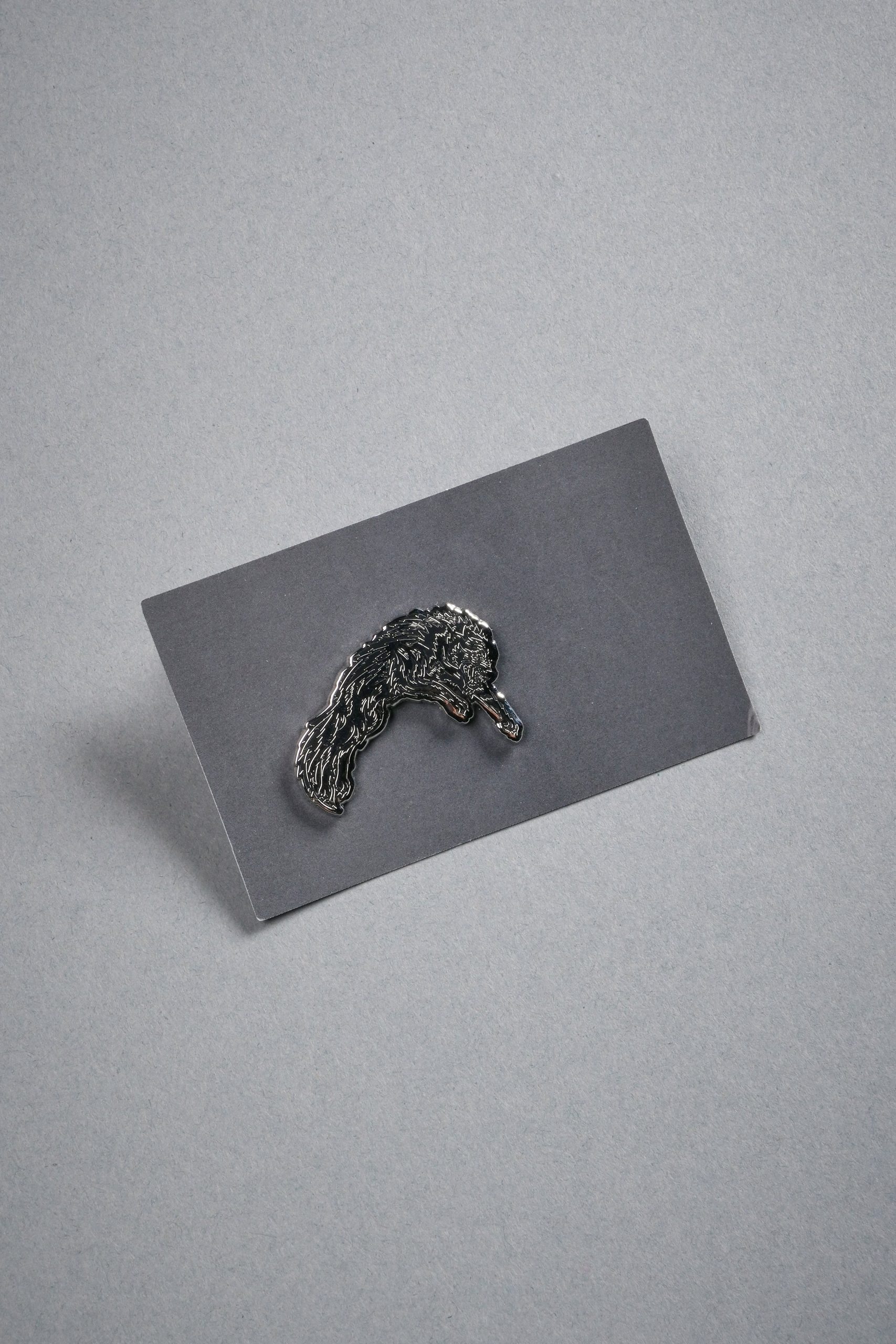 Leaping Wolf Enamel Pin in Silver/Black - Image 3