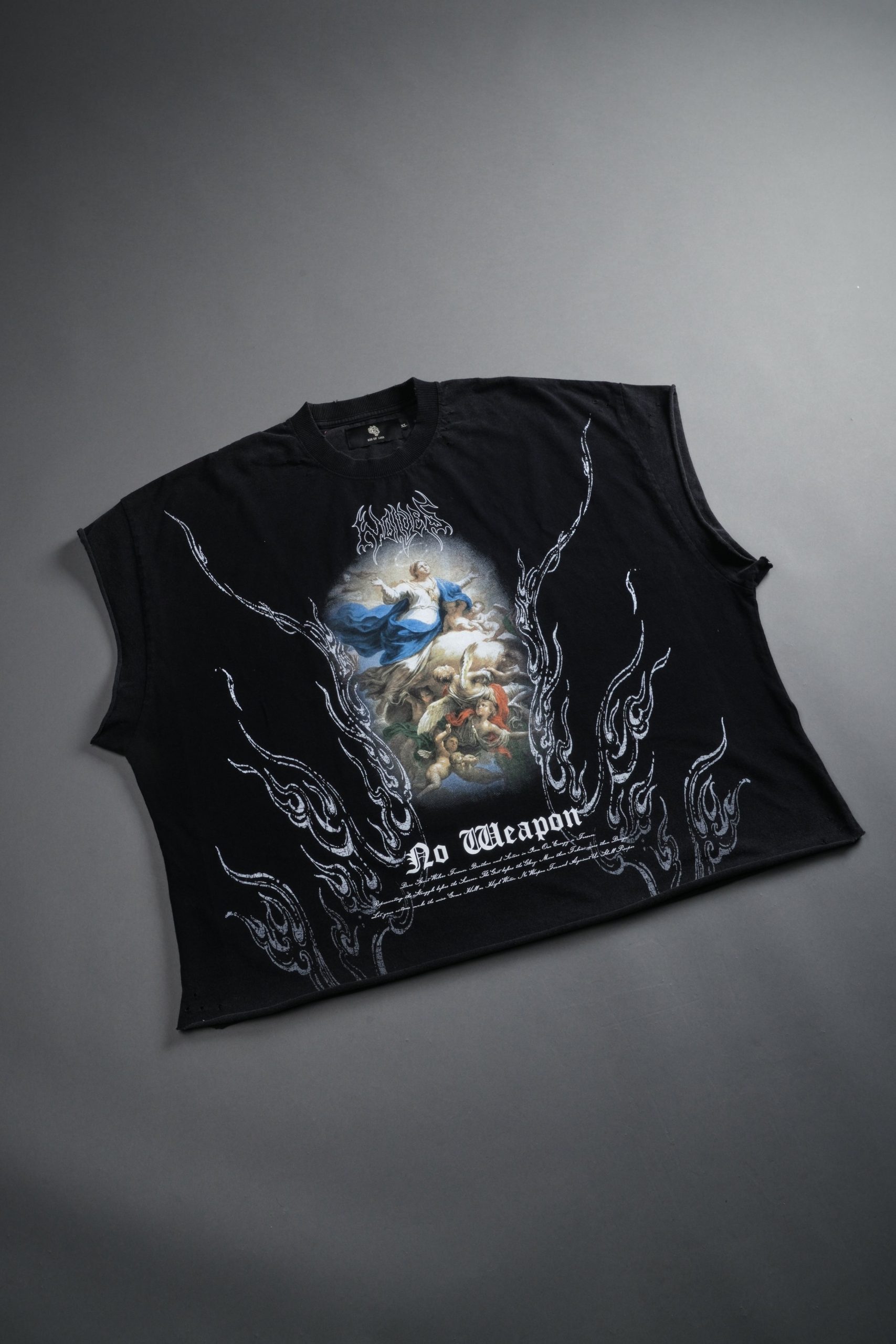Rise Above Distressed Grunge Cut-Off Tee in Black - Image 9
