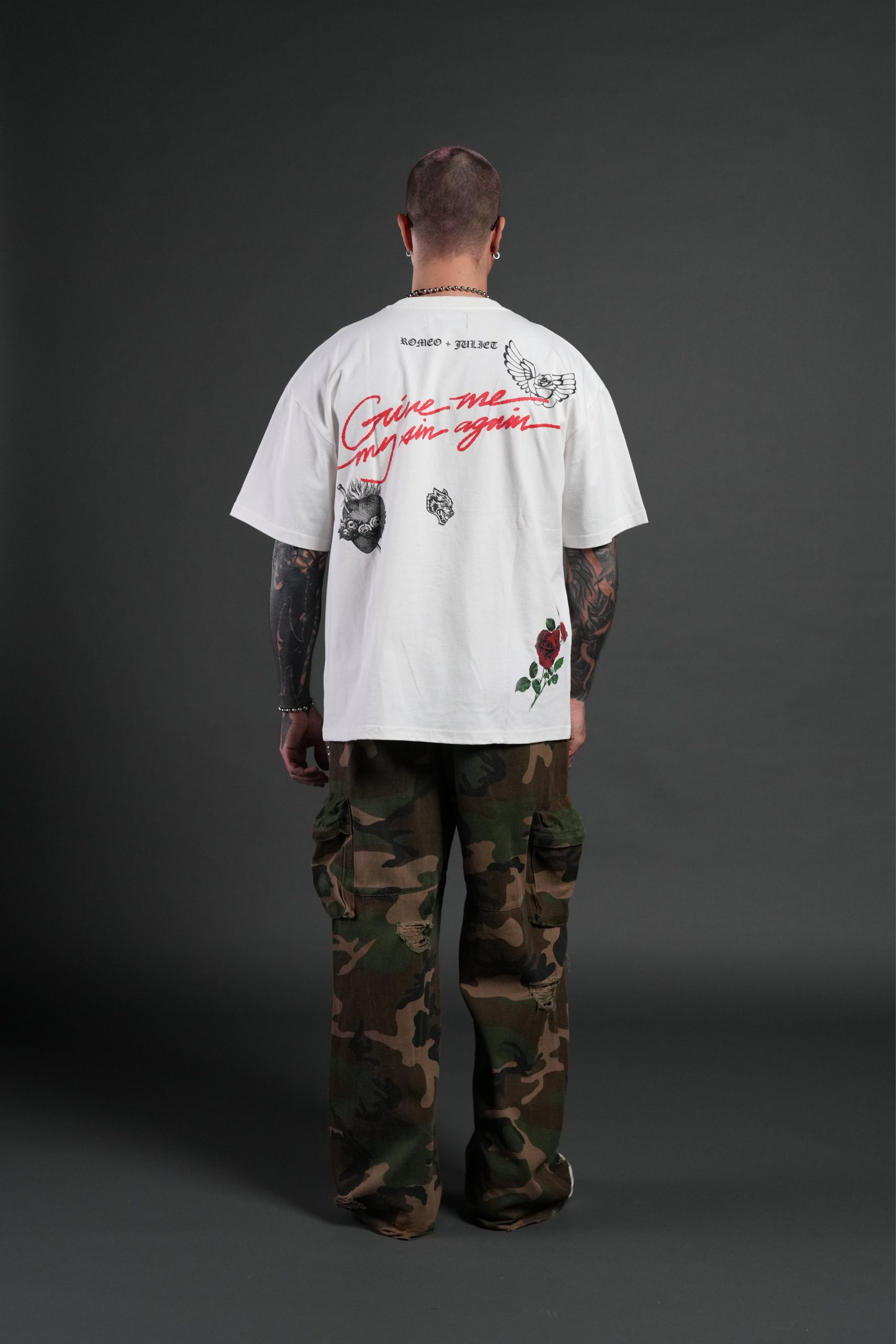 Sin Again Unisex Grunge Tee in Cream - Image 10