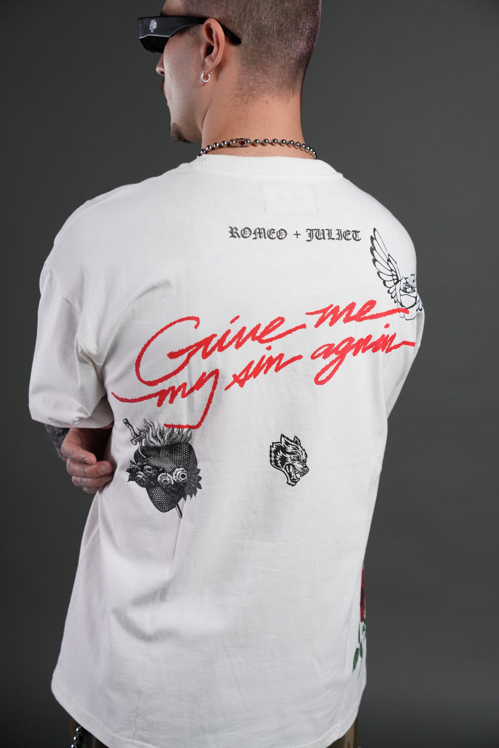Sin Again Unisex Grunge Tee in Cream - Image 12