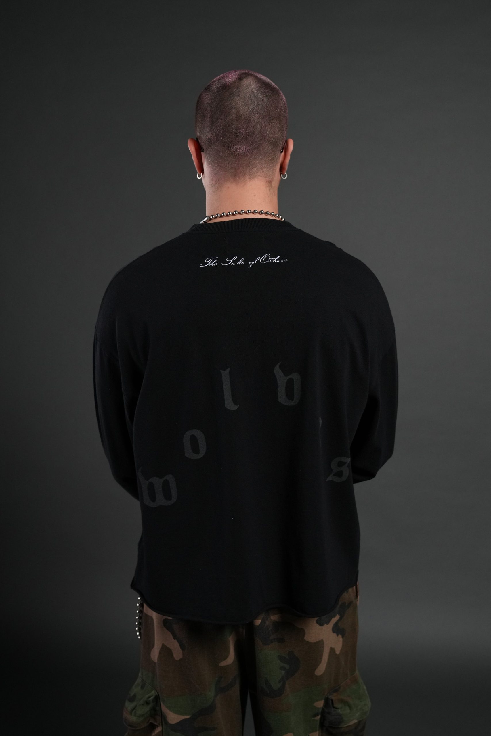 You Are the Reason Grunge Mid-Length Raw Hem LS Tee in Black - Image 2
