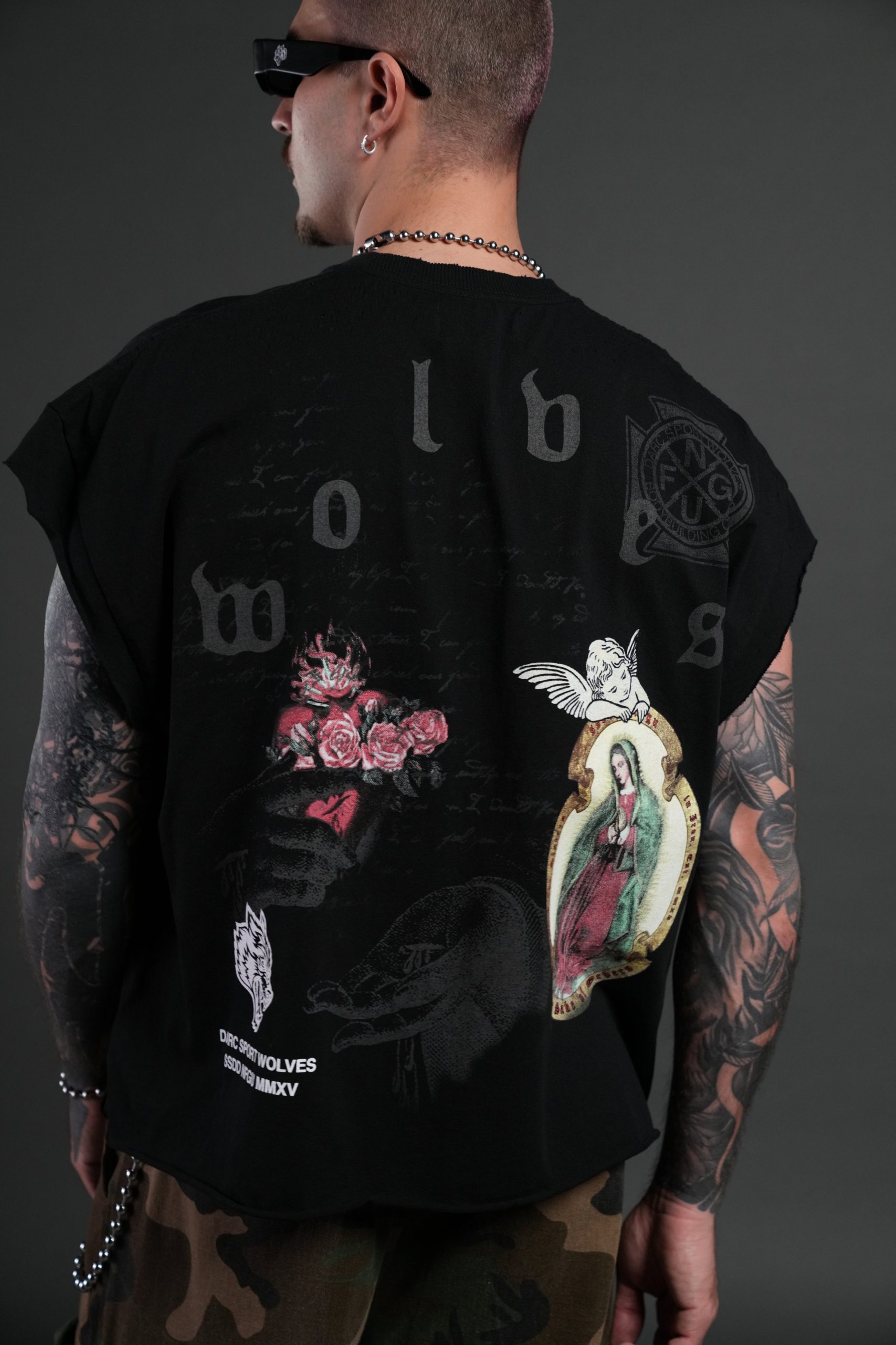 Holy Vow Distressed Grunge Cut-Off Mid-Length Raw Hem Tee in Black - Image 6