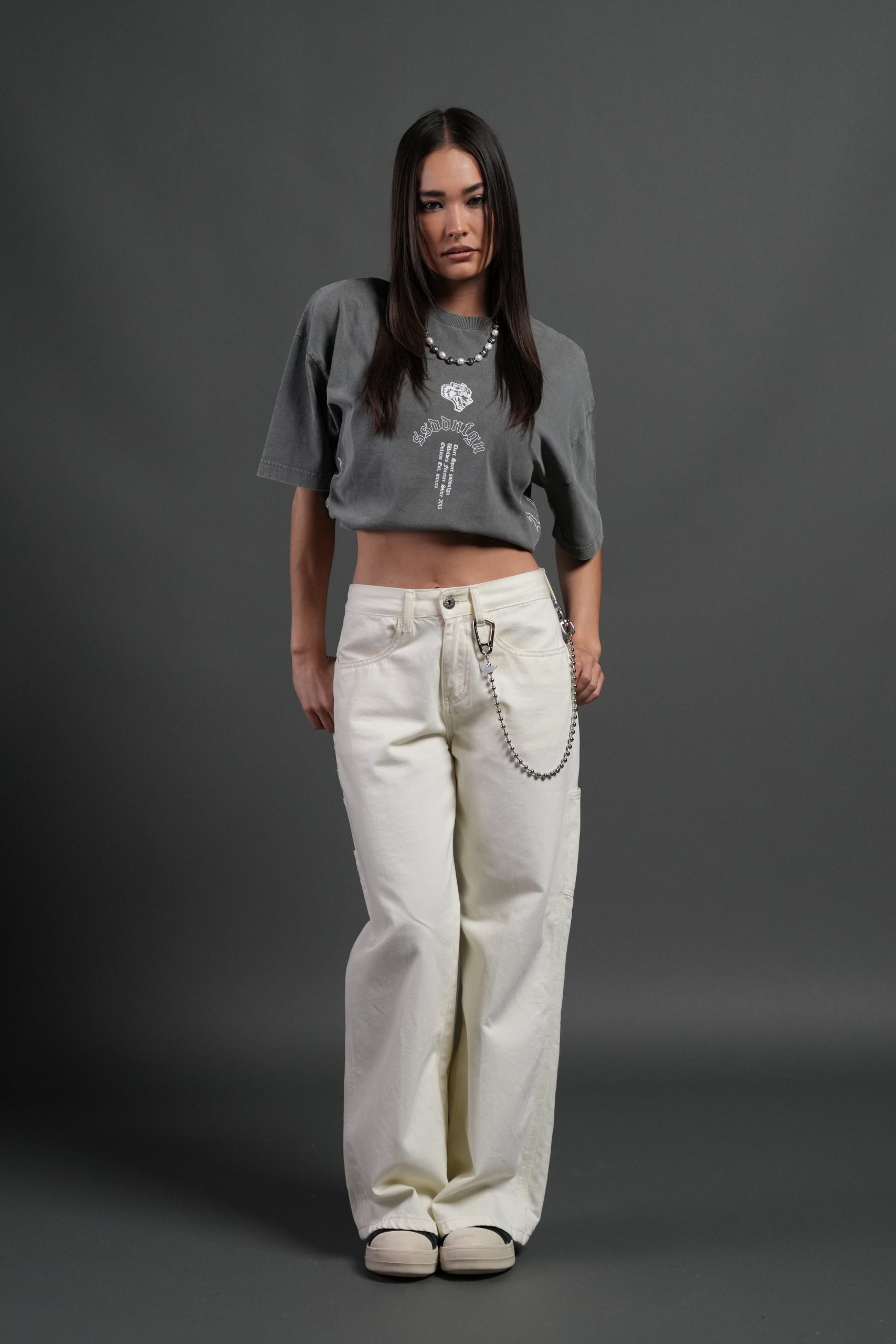 Reaper Tour Grunge Mid Length Raw Hem Tee in Slate Gray - Image 5