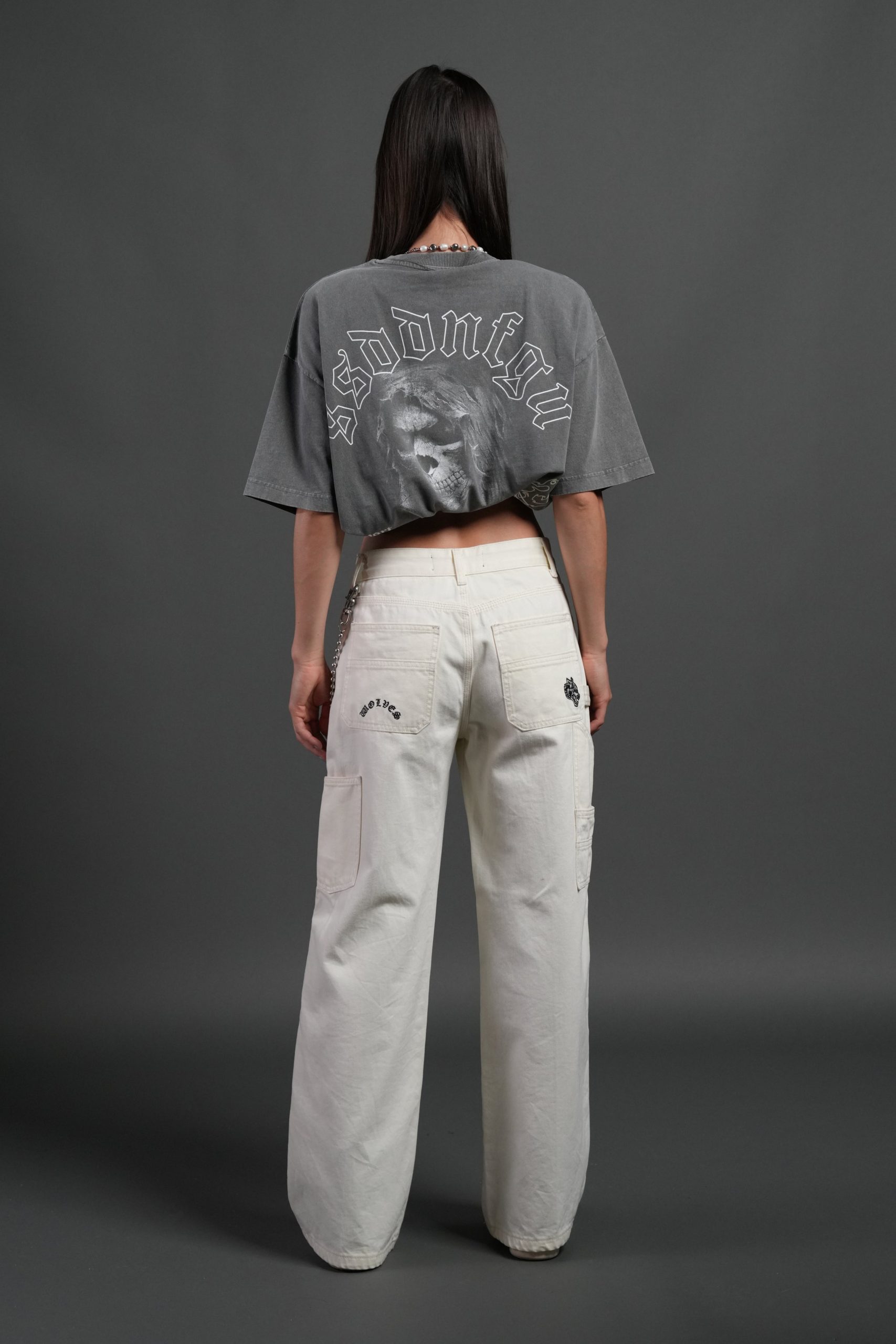 Reaper Tour Grunge Mid Length Raw Hem Tee in Slate Gray - Image 6