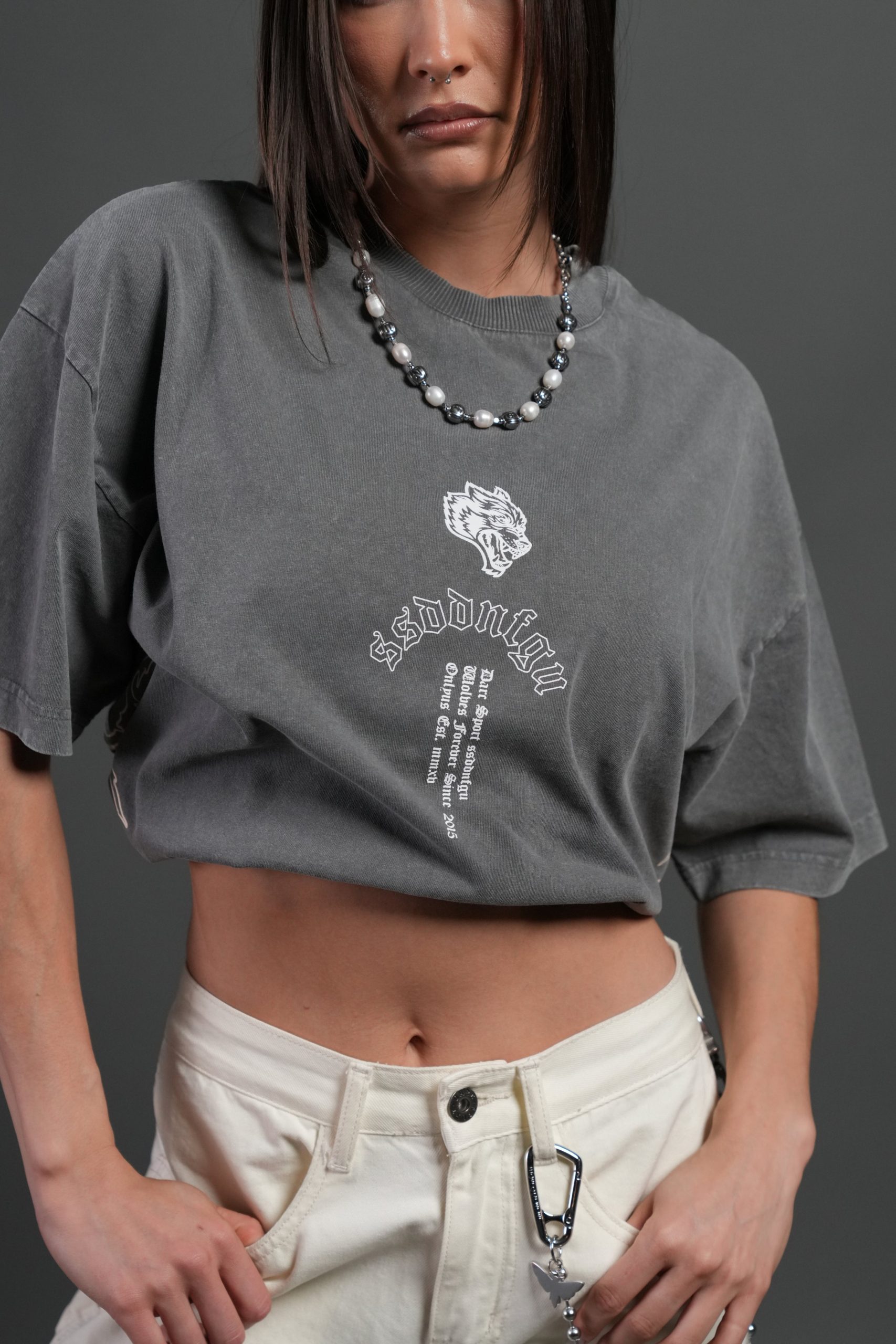 Reaper Tour Grunge Mid Length Raw Hem Tee in Slate Gray - Image 7