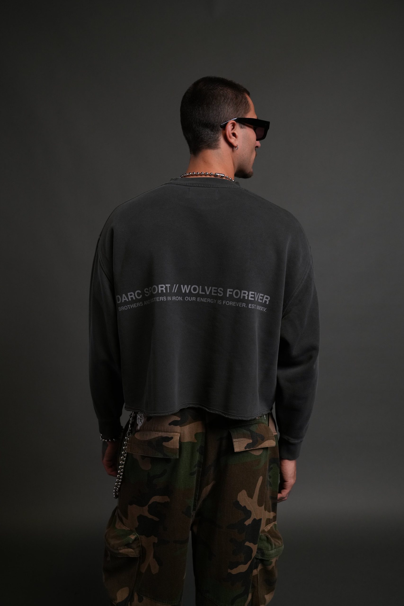 Pyramid Wolves Raw Hem Box Cut Crewneck in Wolf Gray - Image 2