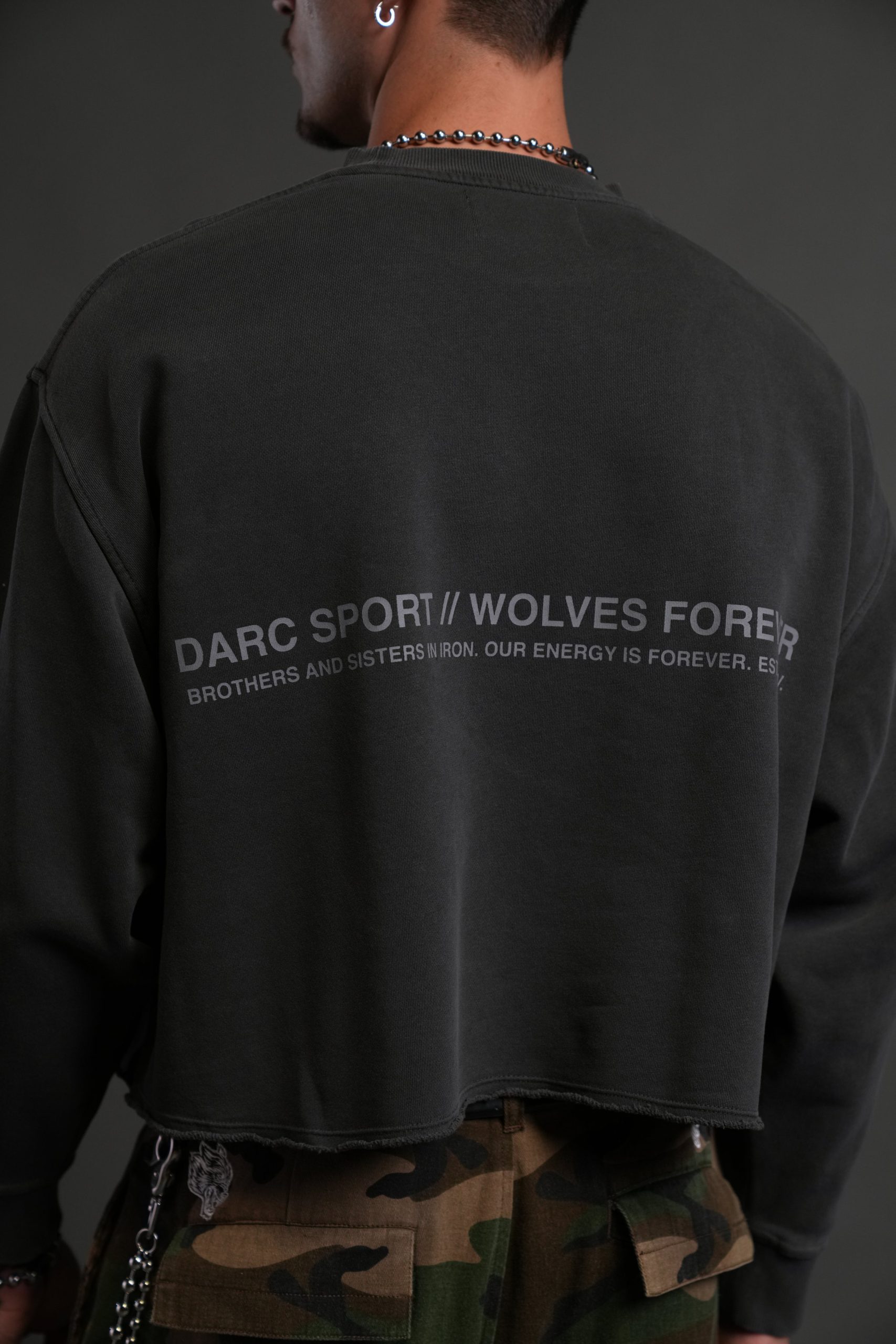 Pyramid Wolves Raw Hem Box Cut Crewneck in Wolf Gray - Image 8