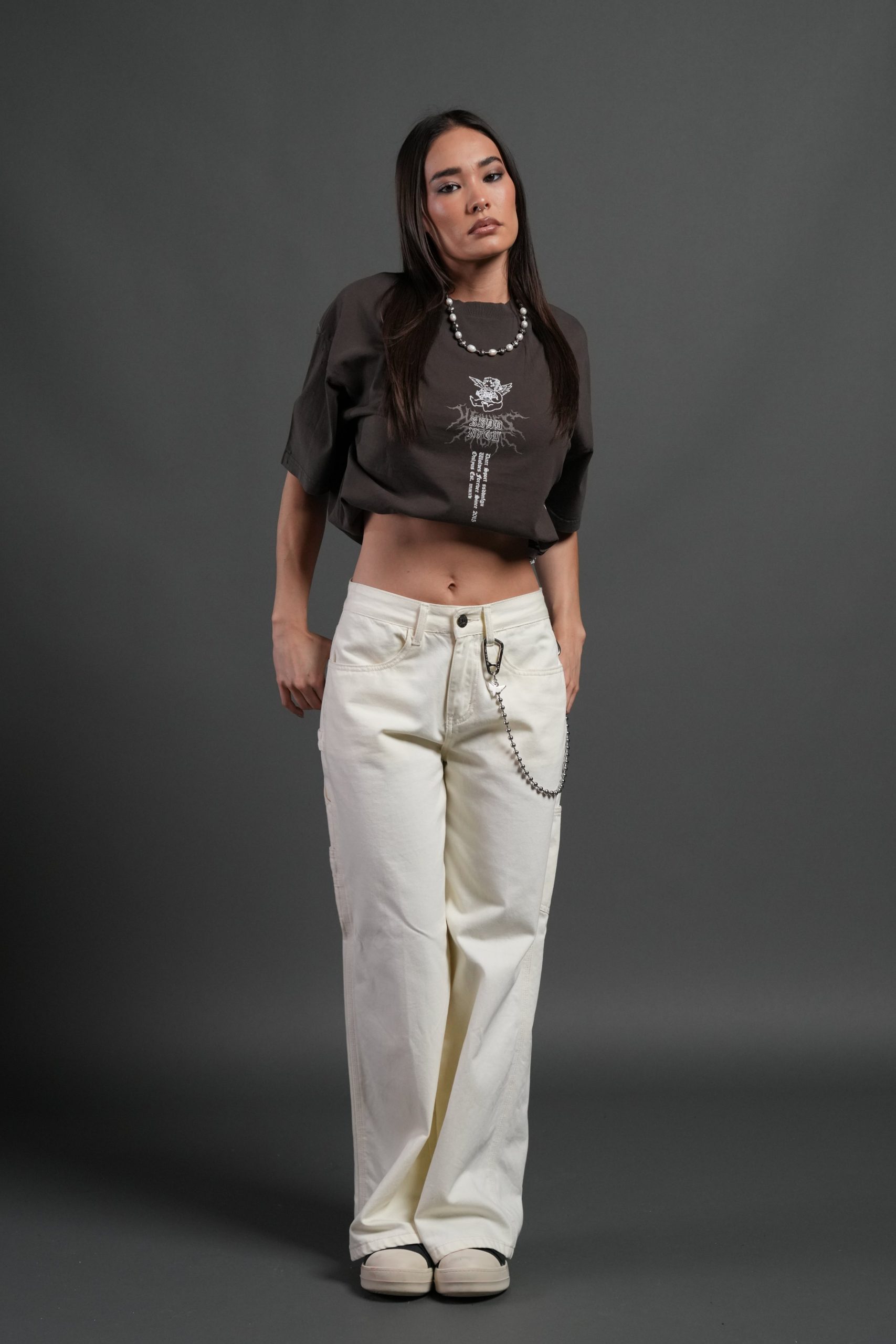 No Weapon Hesh Distressed Grunge Mid Length Raw Hem Tee in Darc Brown Drift Wash - Image 5