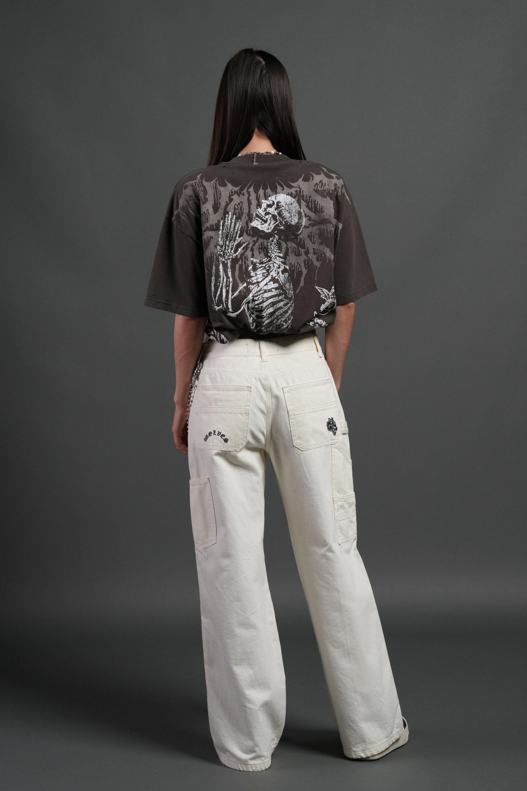 No Weapon Hesh Distressed Grunge Mid Length Raw Hem Tee in Darc Brown Drift Wash - Image 6