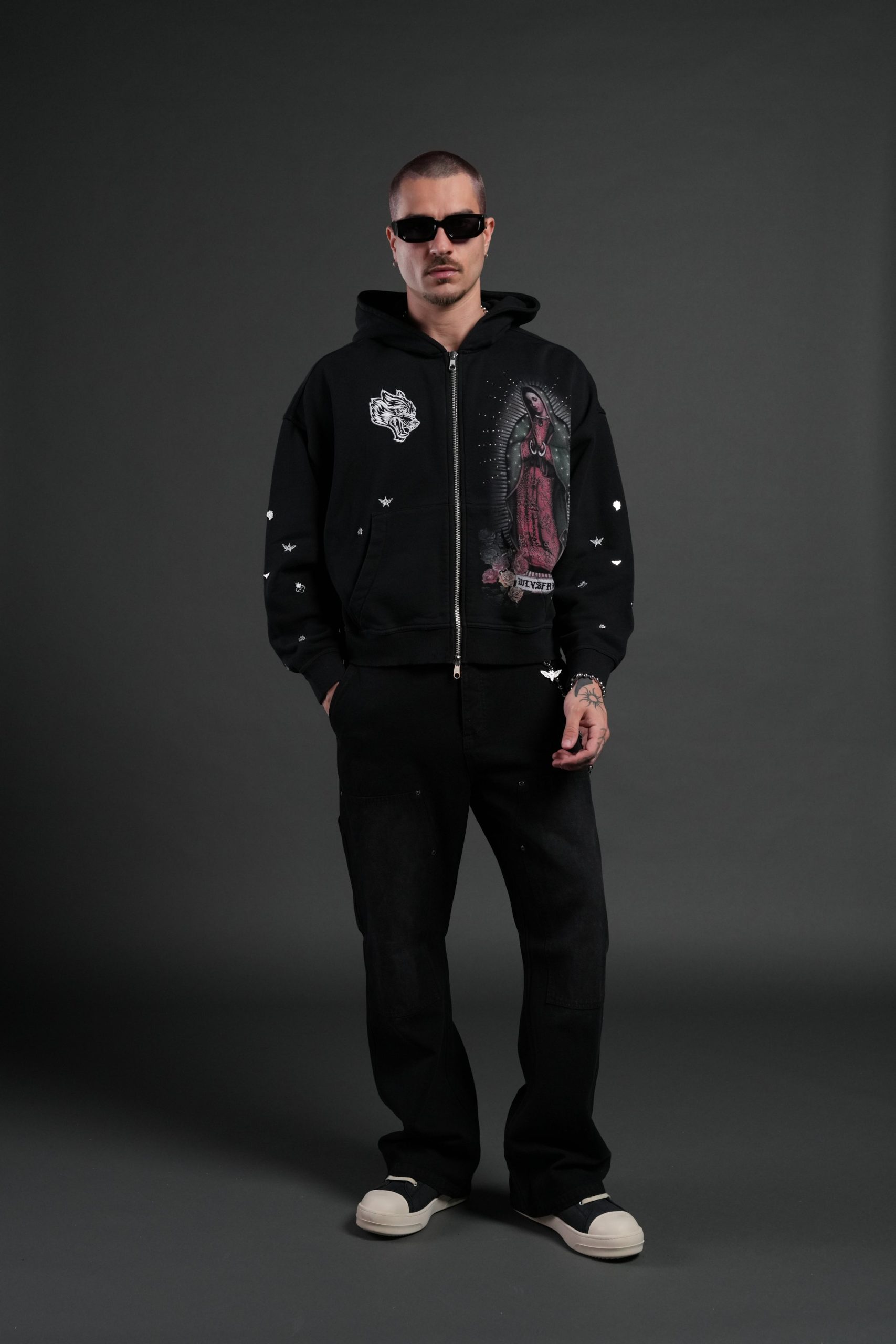 Verona Noir Vex Double Zip Hoodie in Black - Image 5