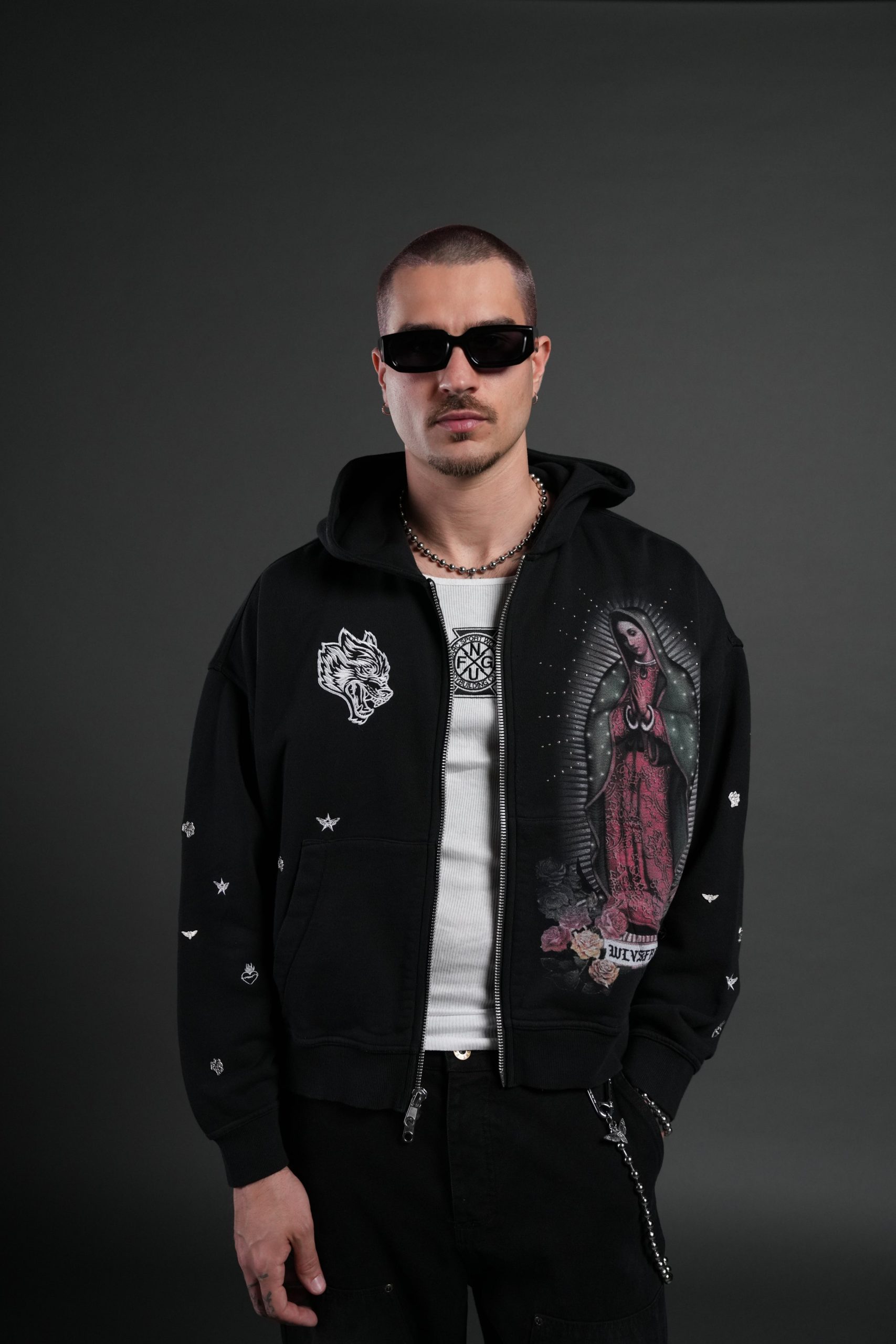 Verona Noir Vex Double Zip Hoodie in Black - Image 4