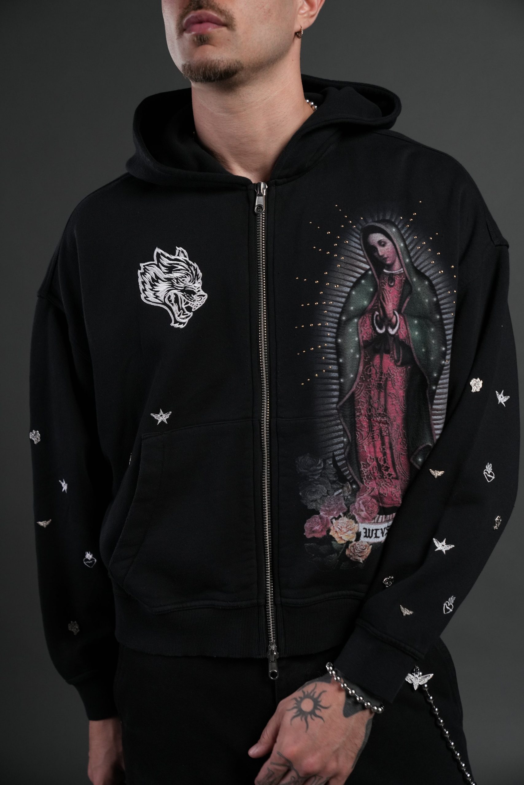 Verona Noir Vex Double Zip Hoodie in Black - Image 7