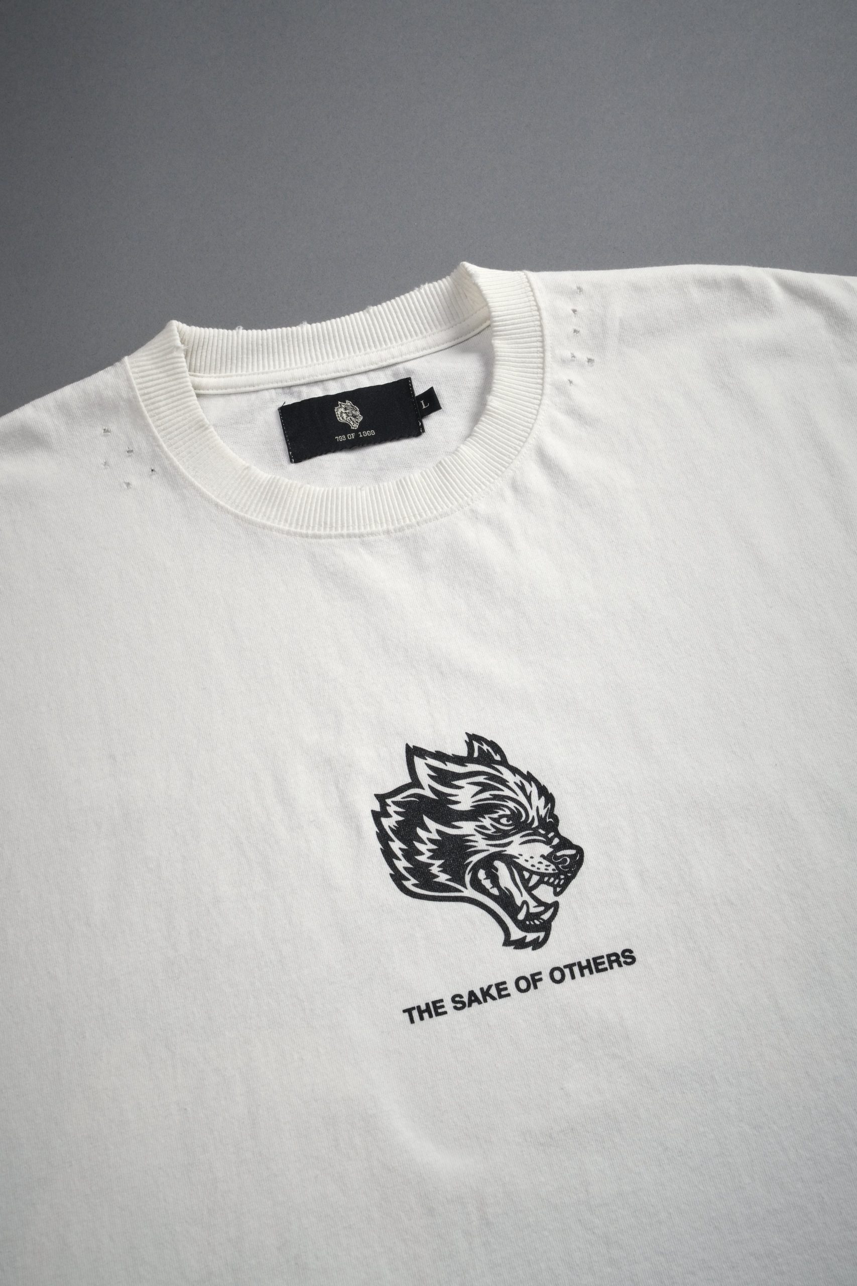 Holy Vow Distressed Grunge Cut-Off Mid-Length Raw Hem Tee in Cream - Image 7