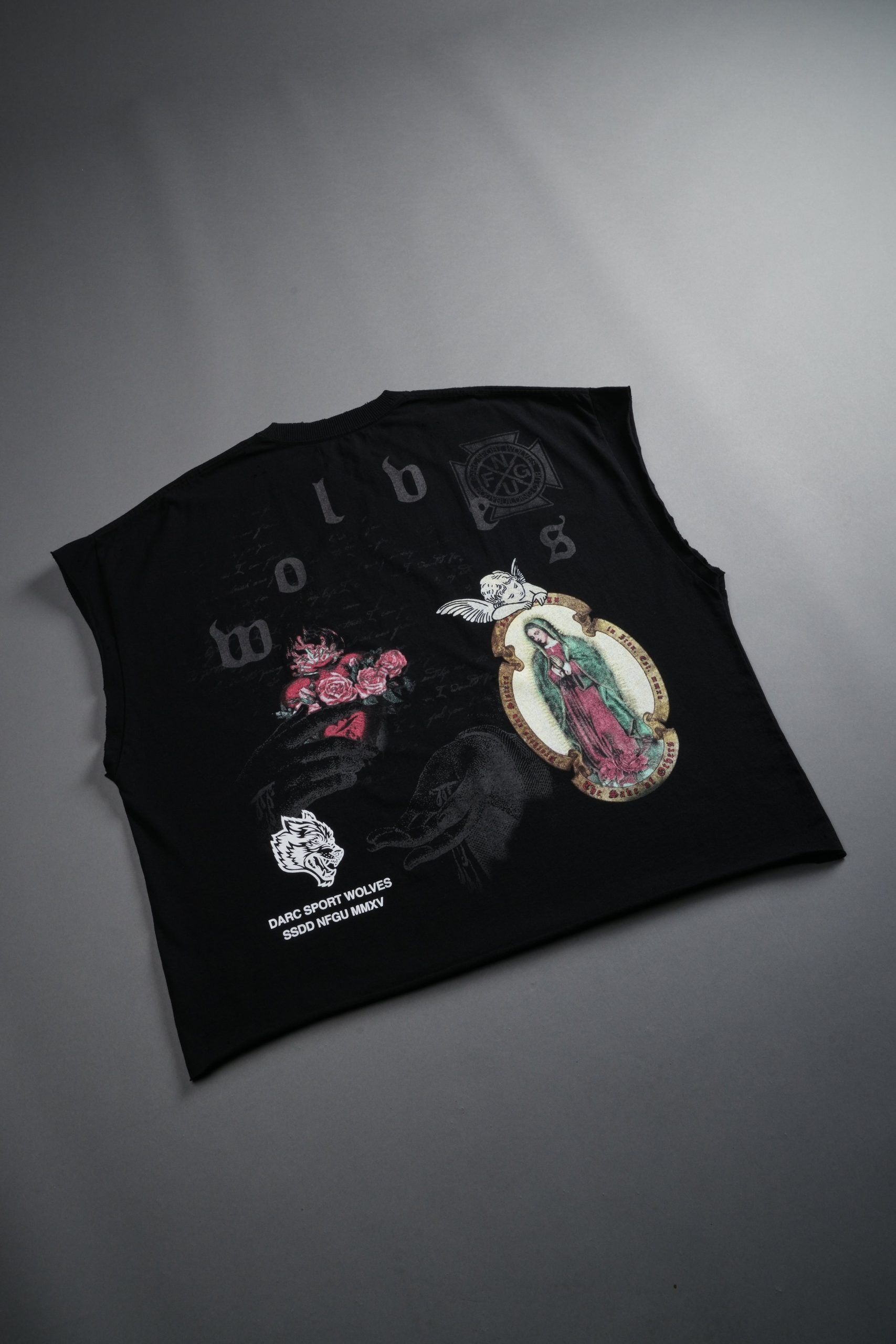 Holy Vow Distressed Grunge Cut-Off Mid-Length Raw Hem Tee in Black - Image 8