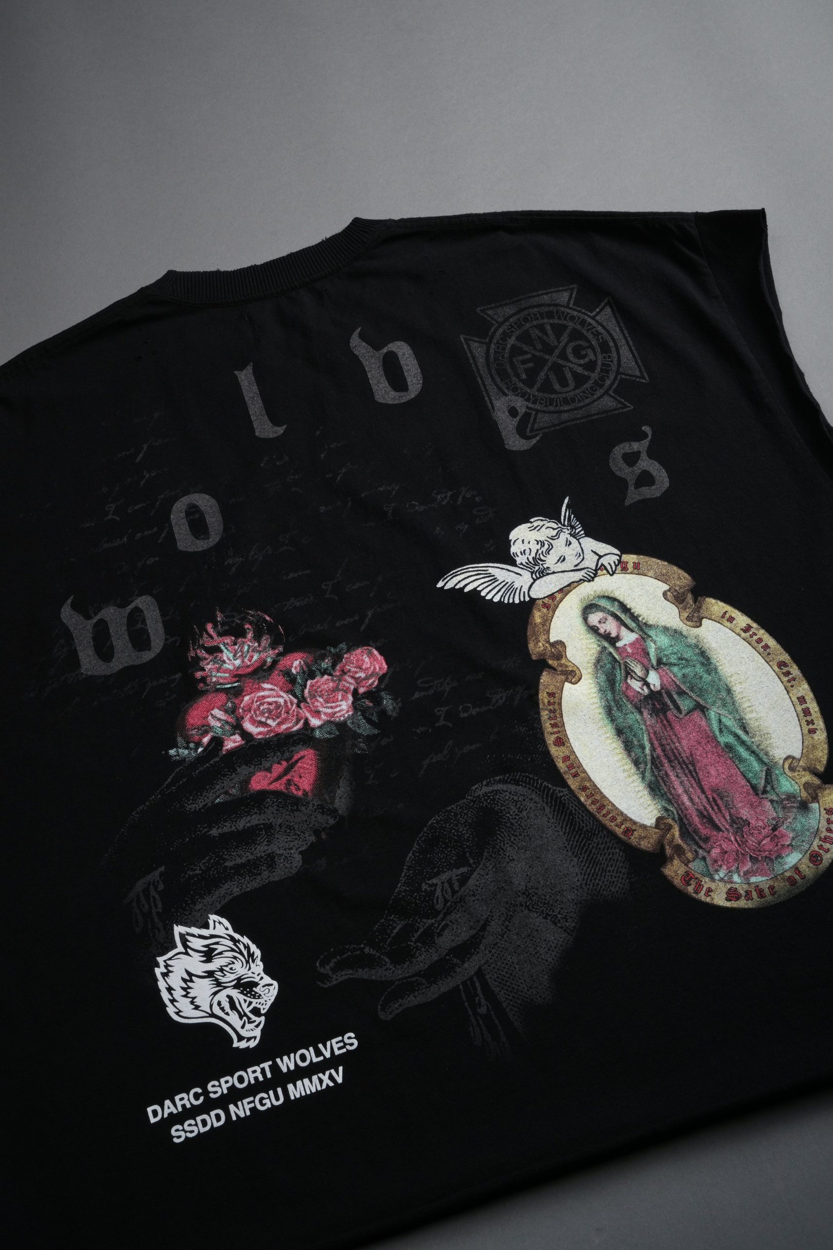 Holy Vow Distressed Grunge Cut-Off Mid-Length Raw Hem Tee in Black - Image 9