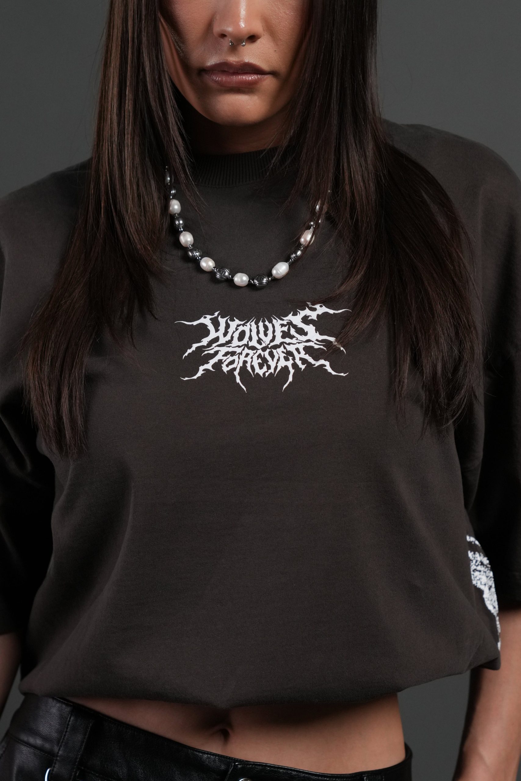 Work In Silence NFGU Grunge Mid Length Raw Hem Tee in Darc Brown Drift Wash - Image 7