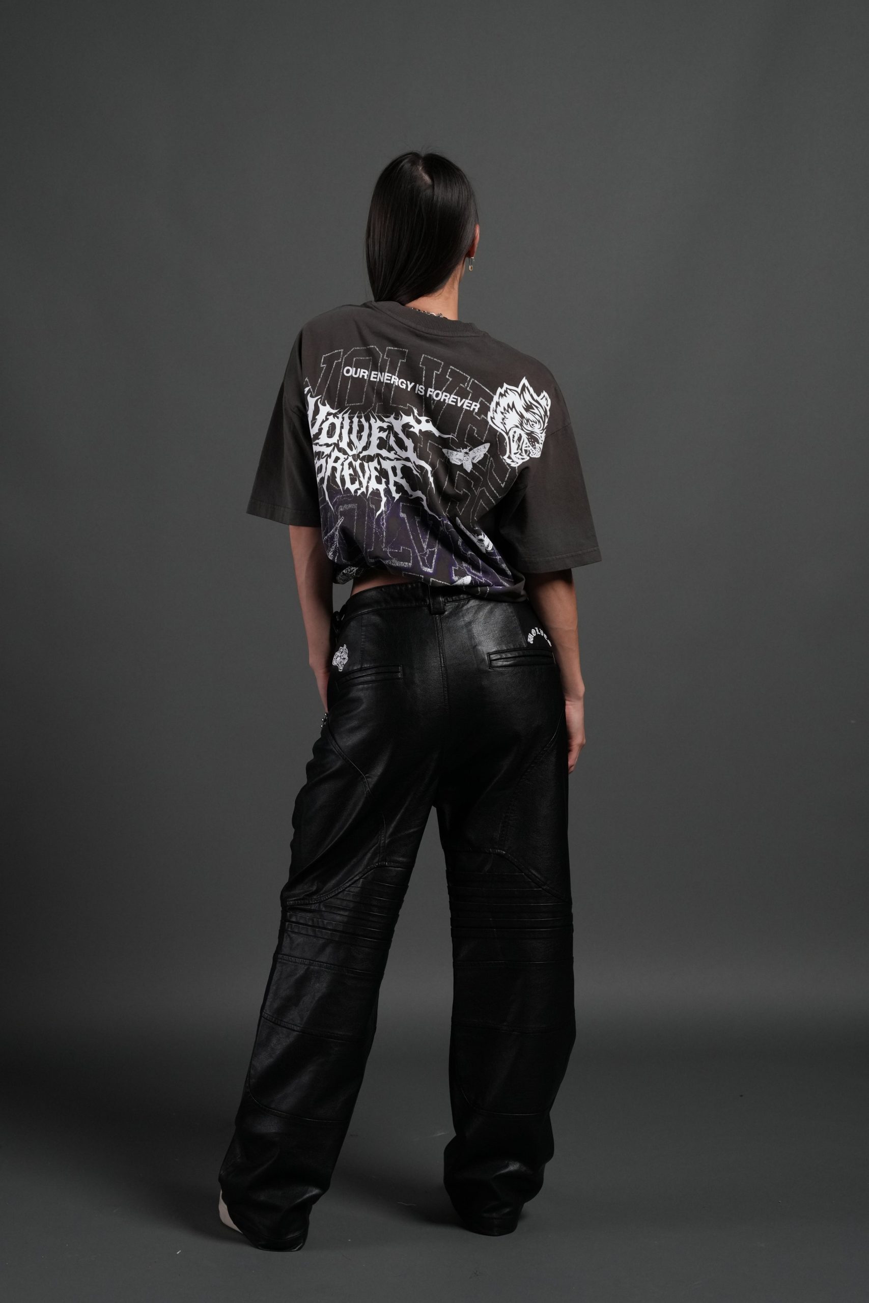 Work In Silence NFGU Grunge Mid Length Raw Hem Tee in Darc Brown Drift Wash - Image 5