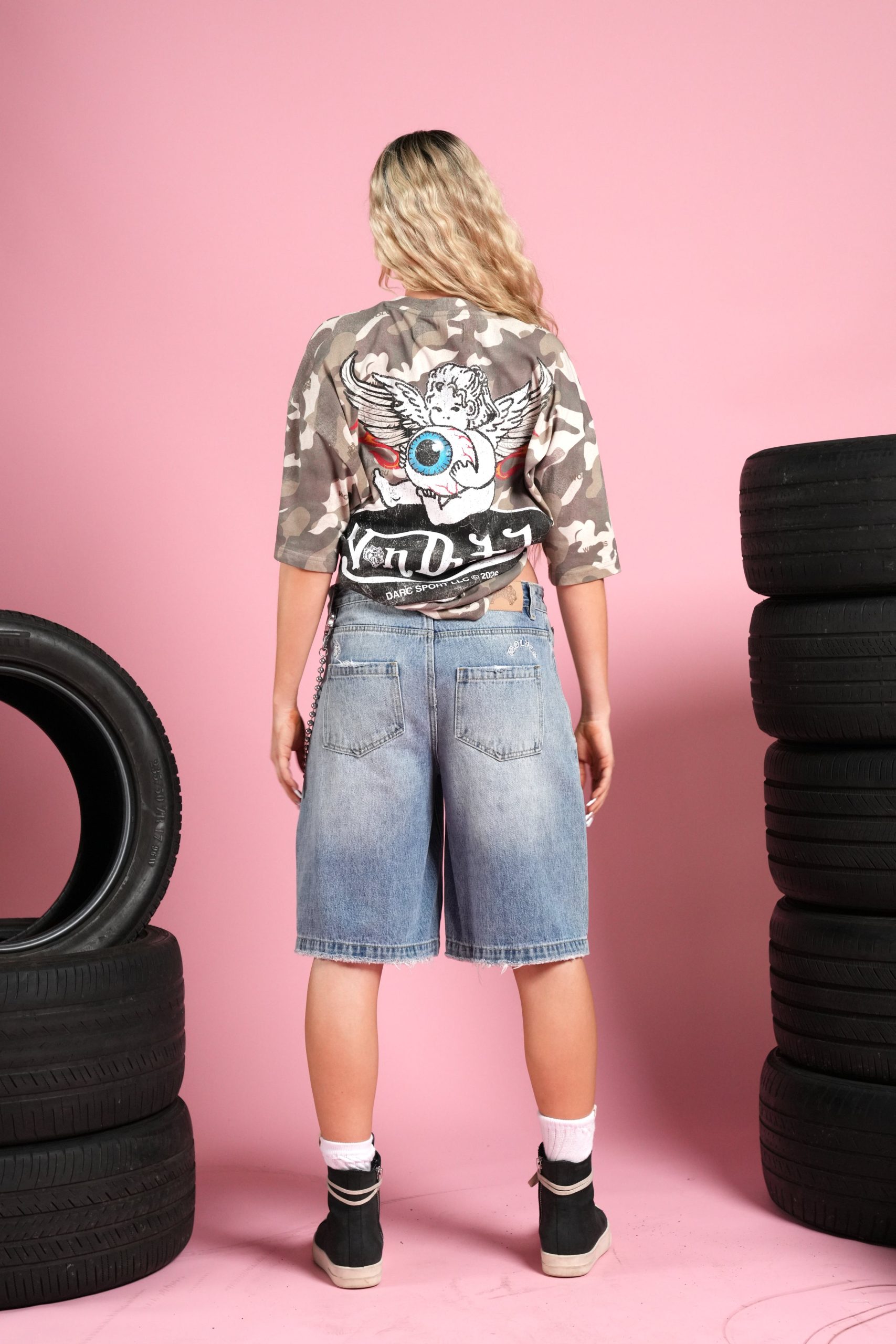 Von Wild V2 Premium Oversized Tee in Dsvd Green Camo - Image 12