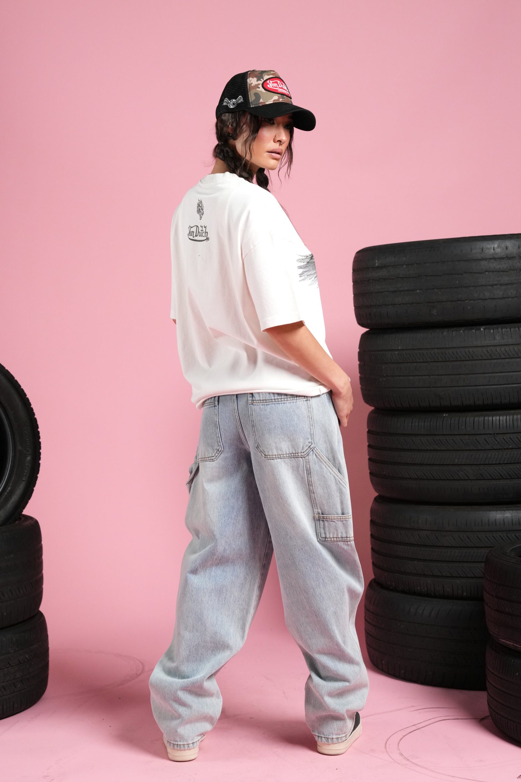 Flight Club V2 Grunge Mid Length Raw Hem Tee in Cream - Image 12