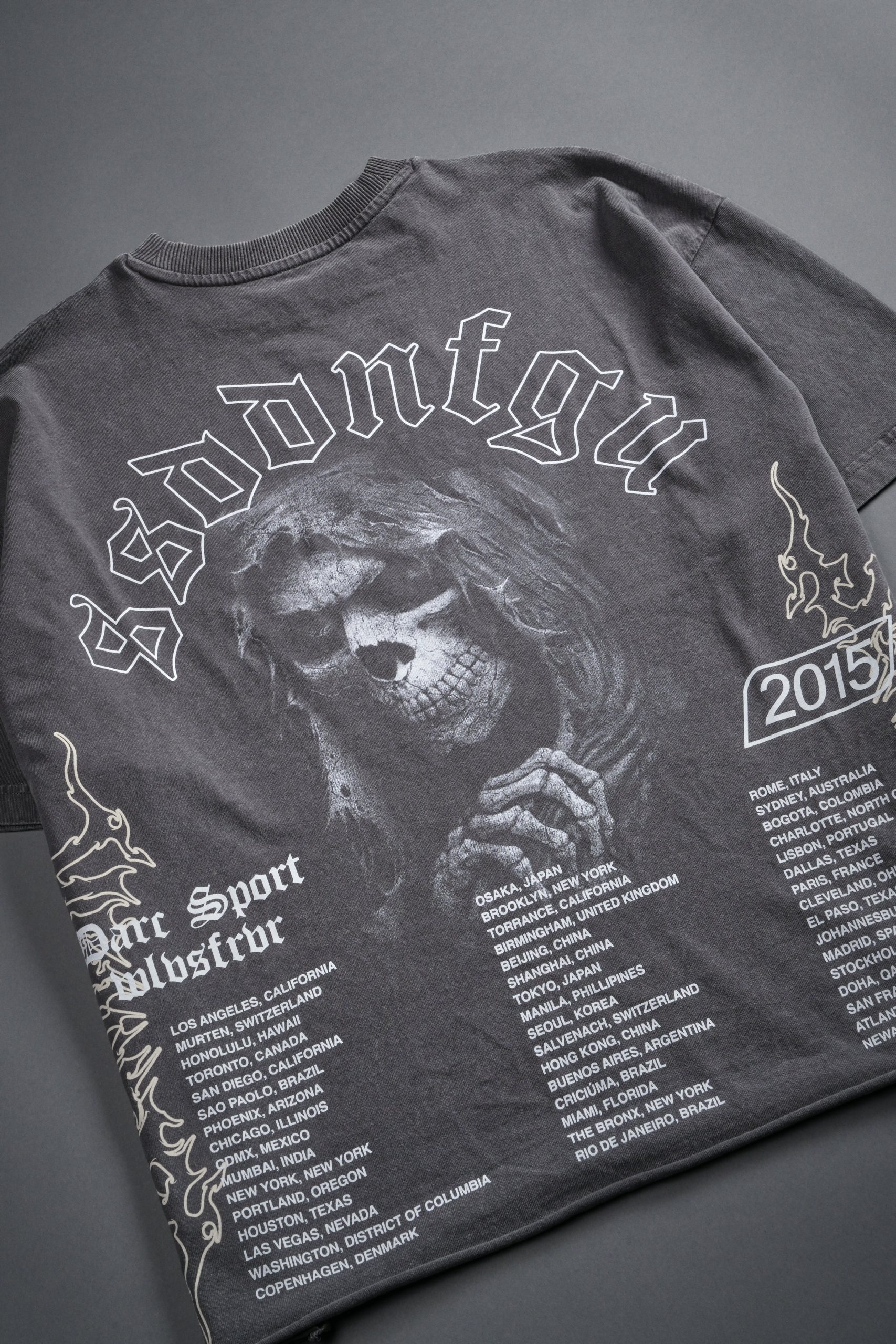 Reaper Tour Grunge Mid Length Raw Hem Tee in Slate Gray - Image 9