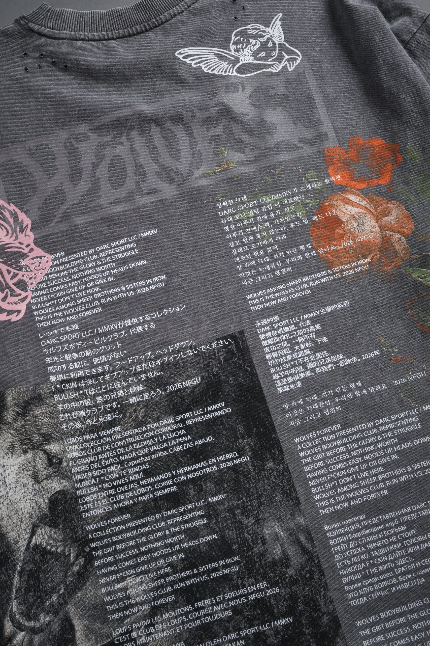 Wolves Valor Distressed Grunge Mid Length Raw Hem Tee in Slate Gray - Image 12