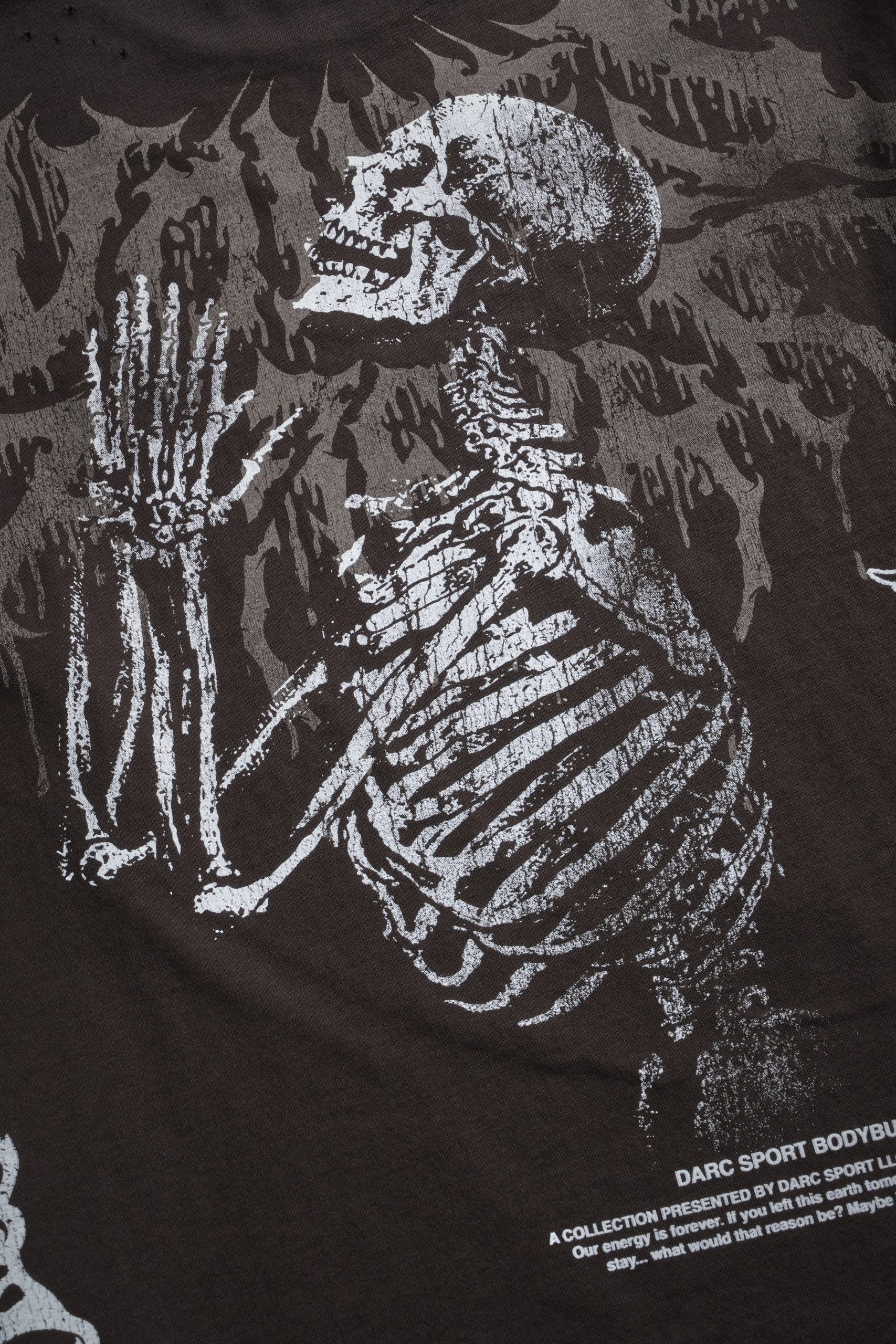 No Weapon Hesh Distressed Grunge Mid Length Raw Hem Tee in Darc Brown Drift Wash - Image 11