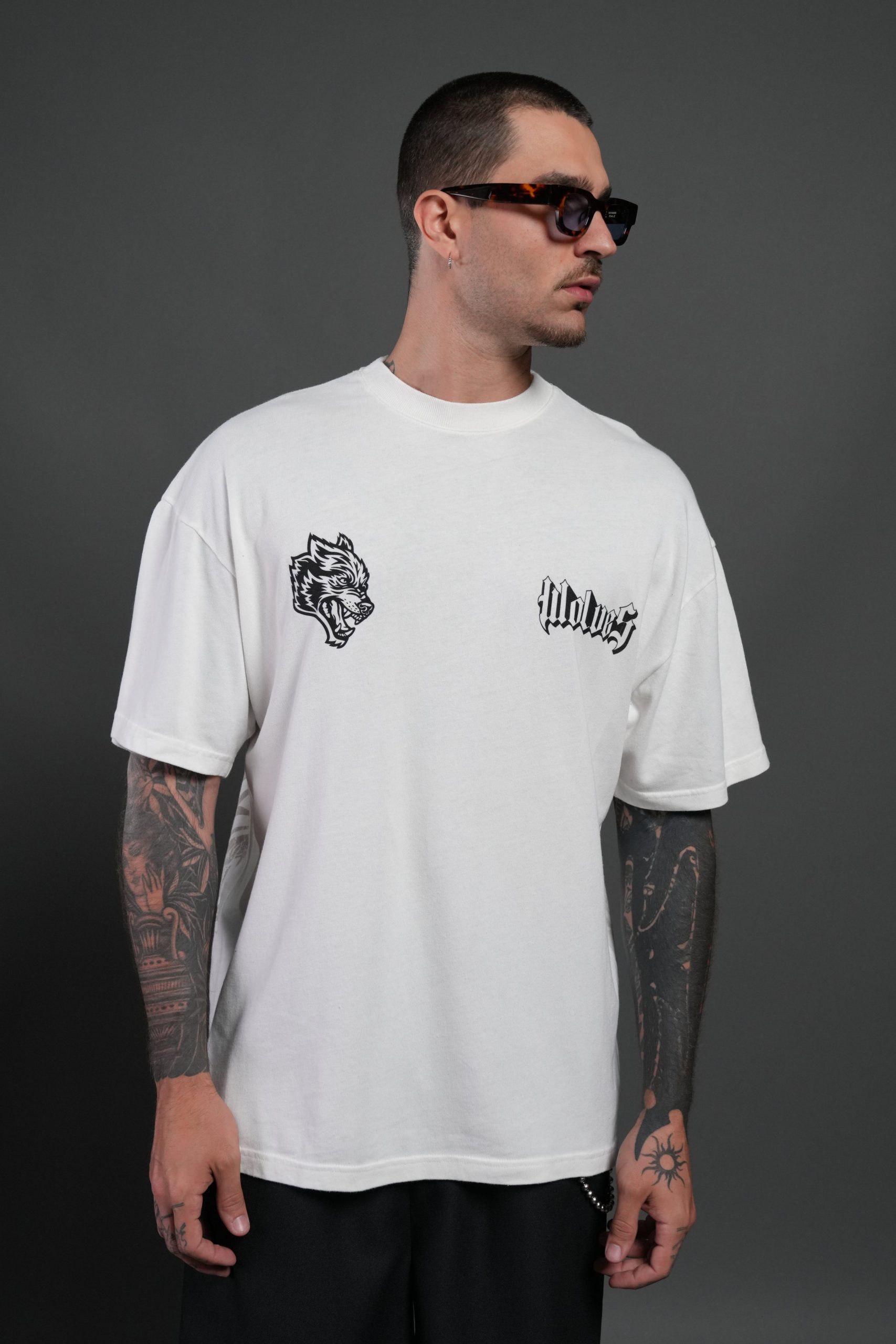 Wlvs Fire Premium Oversized Tee in Cream - Image 2