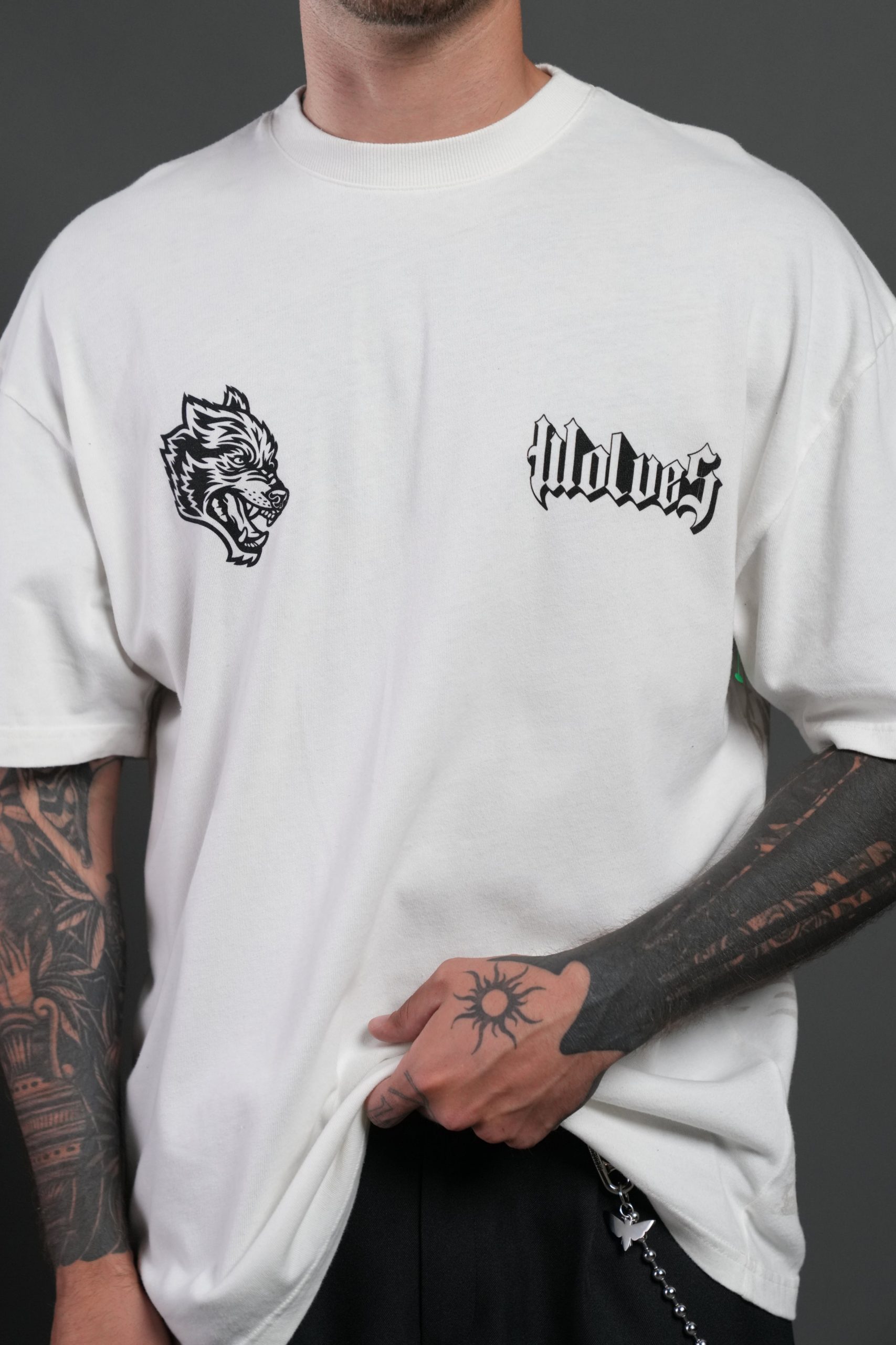 Wlvs Fire Premium Oversized Tee in Cream - Image 7