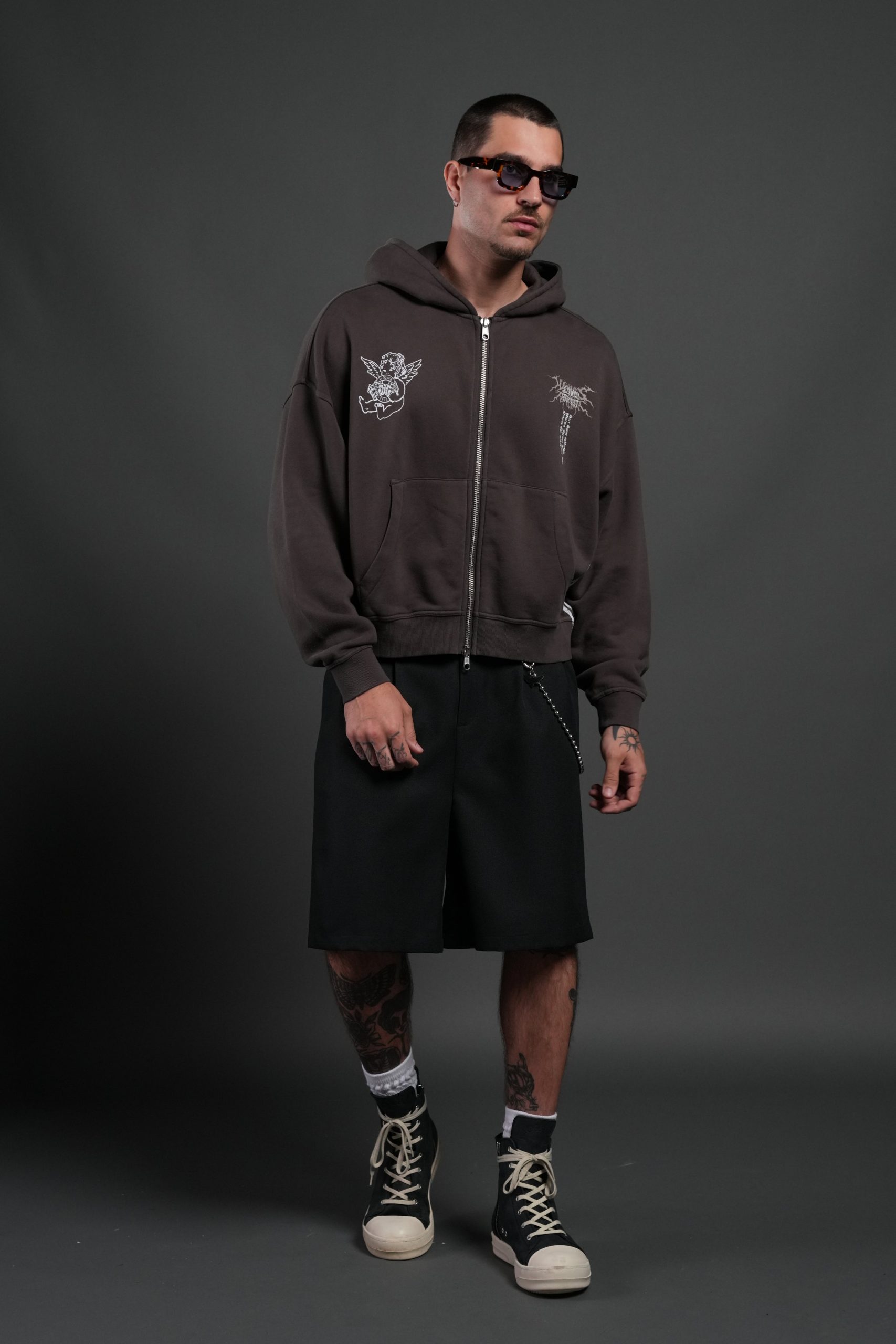 No Weapon Hesh Vex Double Zip Hoodie in Darc Brown - Image 5