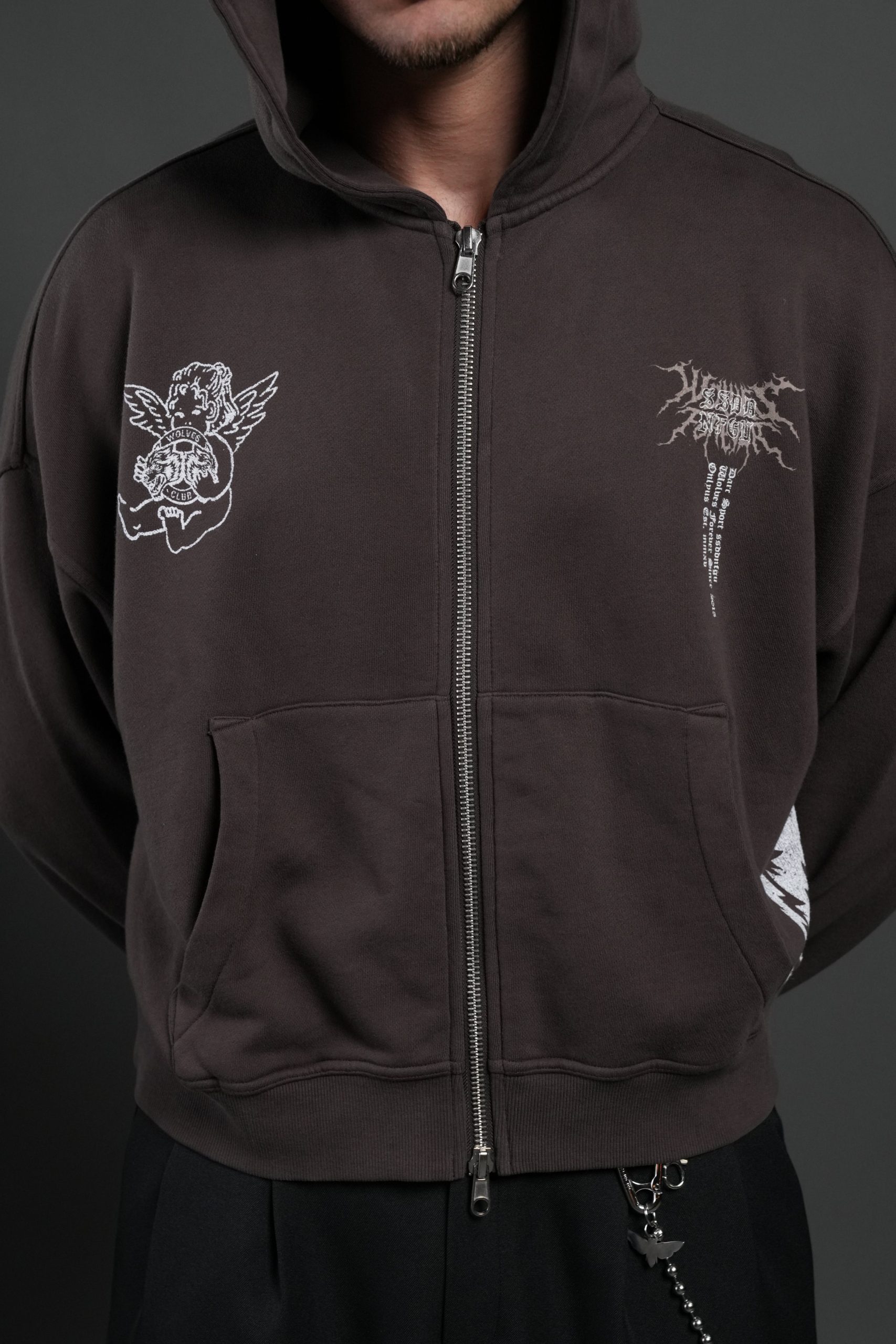 No Weapon Hesh Vex Double Zip Hoodie in Darc Brown - Image 8