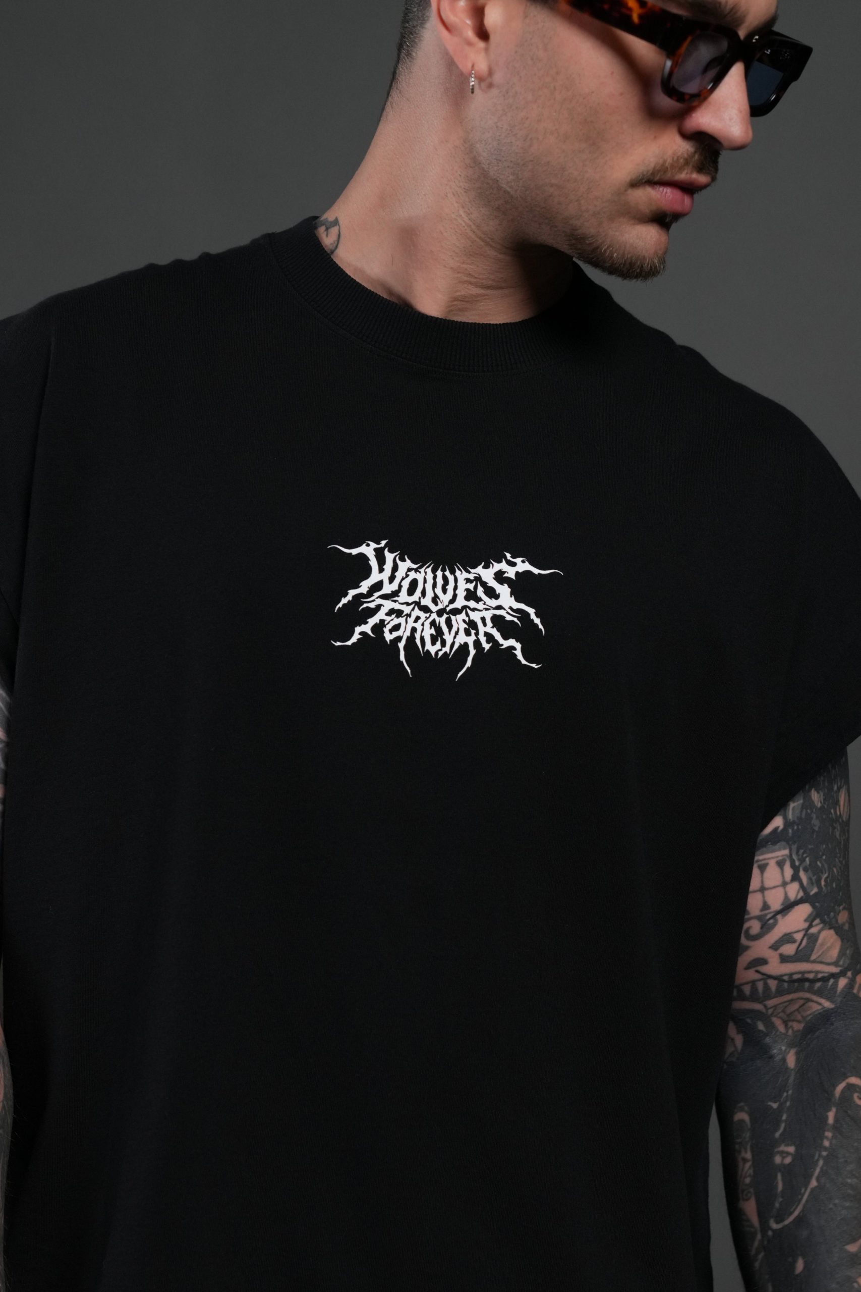 Work In Silence NFGU Grunge Cut-Off Mid Length Raw Hem Tee in Black - Image 7