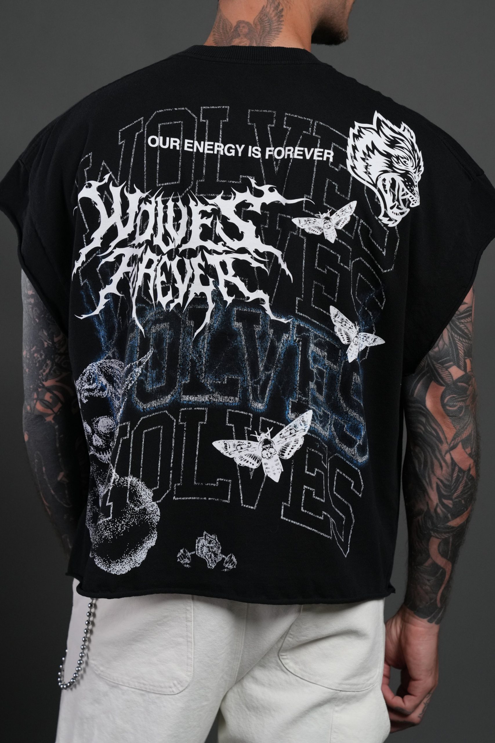 Work In Silence NFGU Grunge Cut-Off Mid Length Raw Hem Tee in Black - Image 8