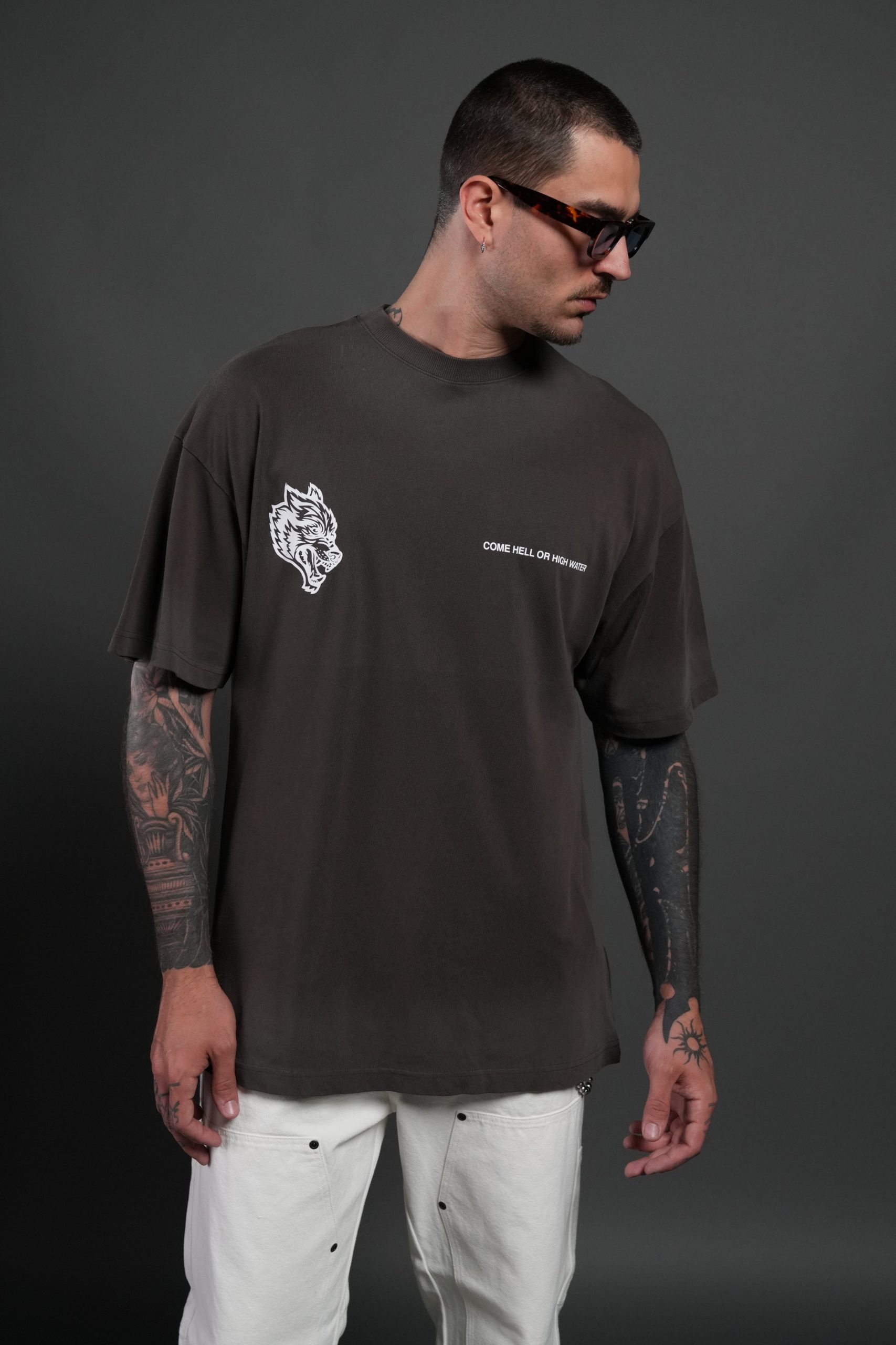Come Hell Or High Water NFGU Premium Oversized Tee in Darc Brown Drift Wash - Image 2
