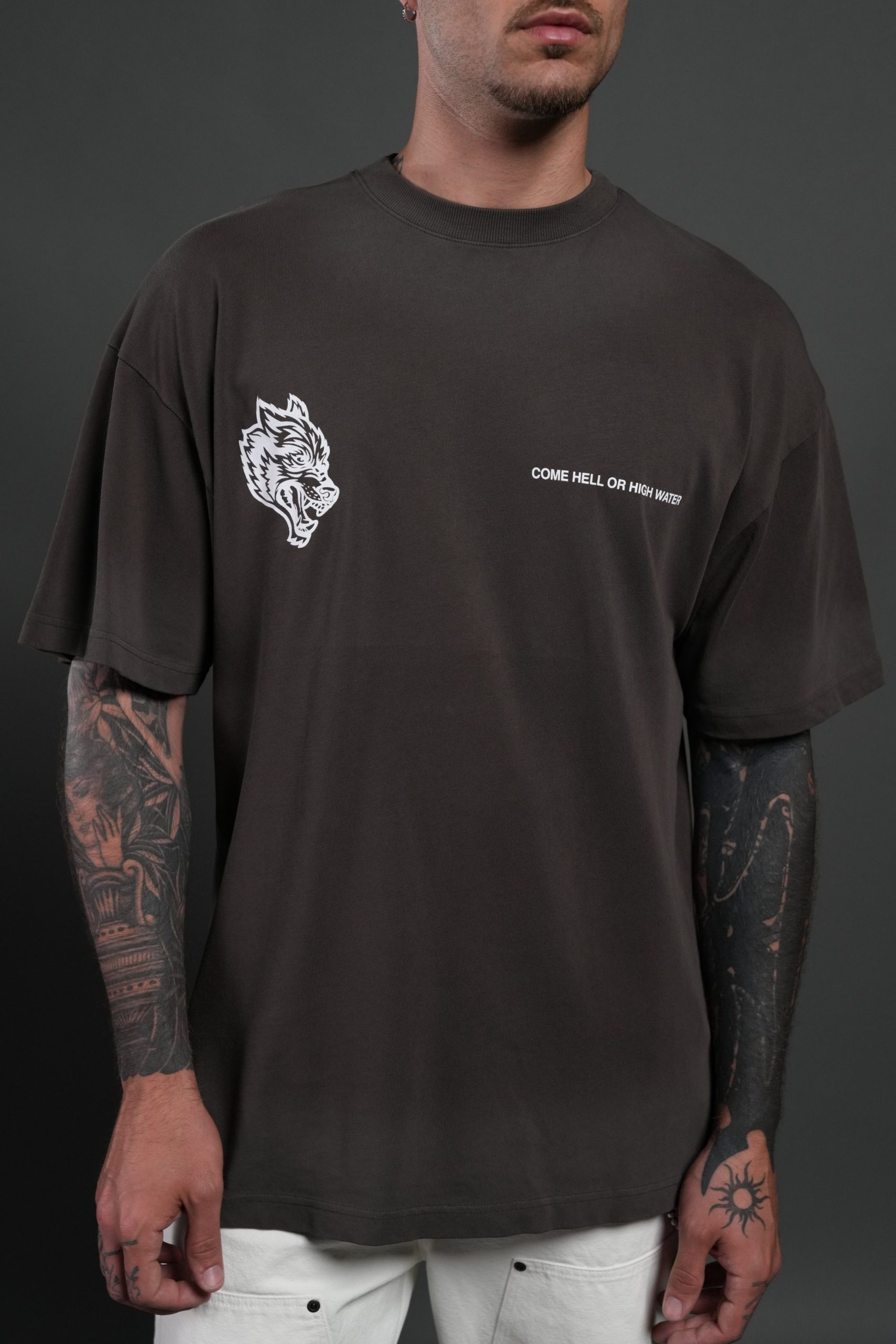 Come Hell Or High Water NFGU Premium Oversized Tee in Darc Brown Drift Wash - Image 7