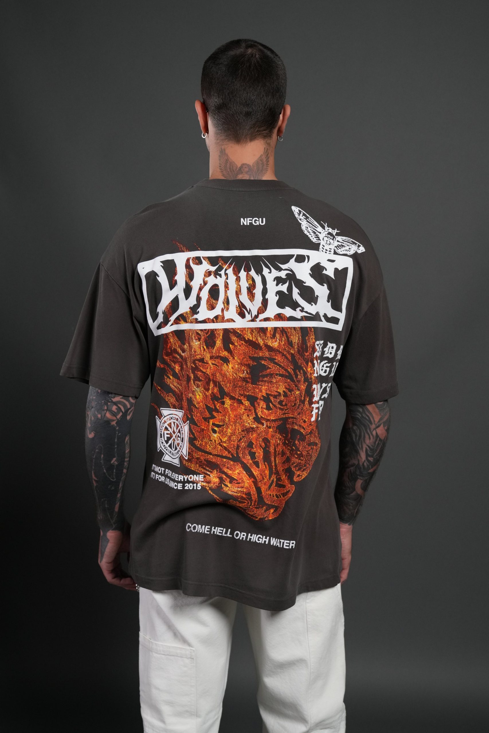 Come Hell Or High Water NFGU Premium Oversized Tee in Darc Brown Drift Wash - Image 4