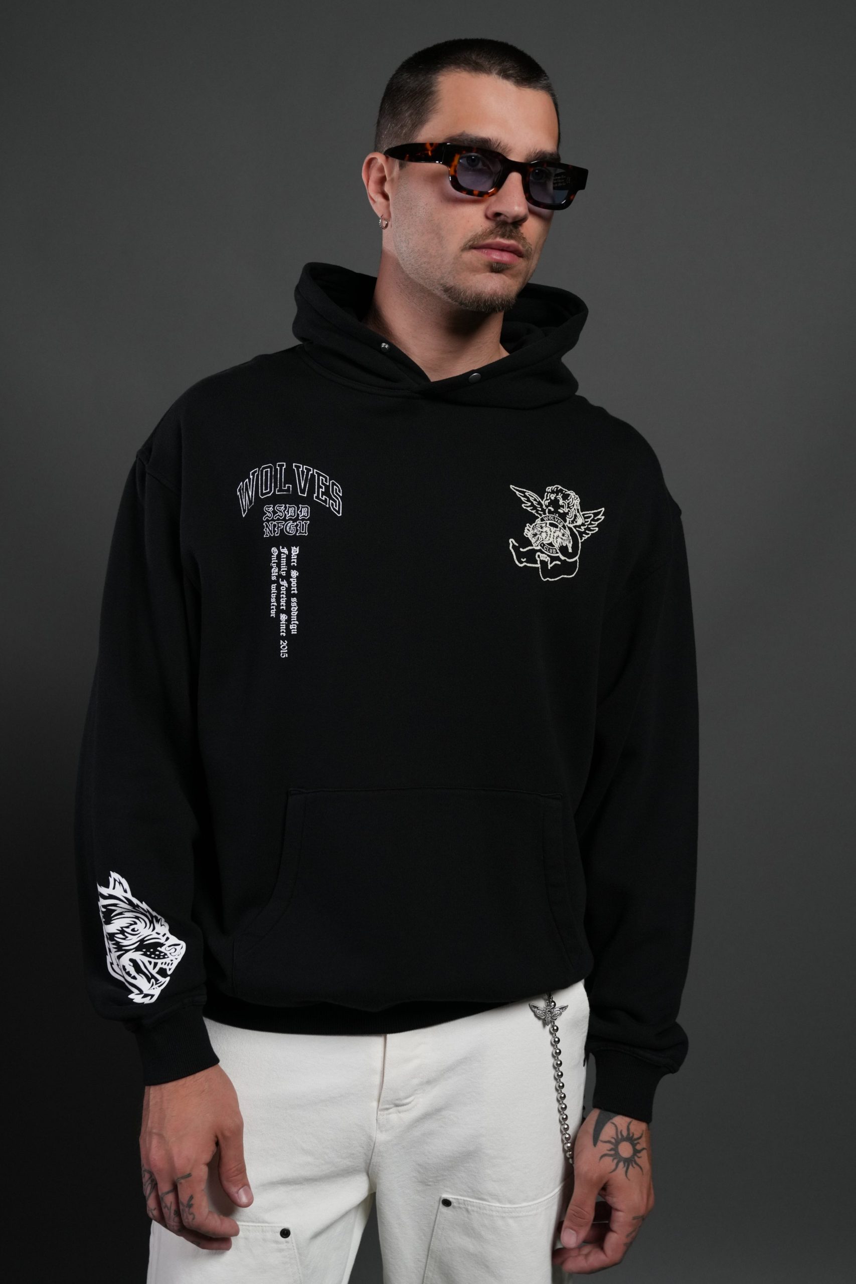 Wolves Club Cherub Pierce Hoodie in Black - Image 2