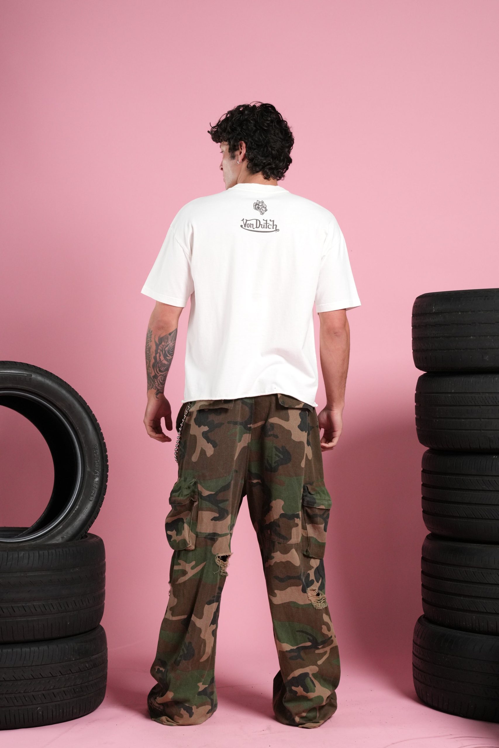 Flight Club V2 Grunge Mid Length Raw Hem Tee in Cream - Image 6
