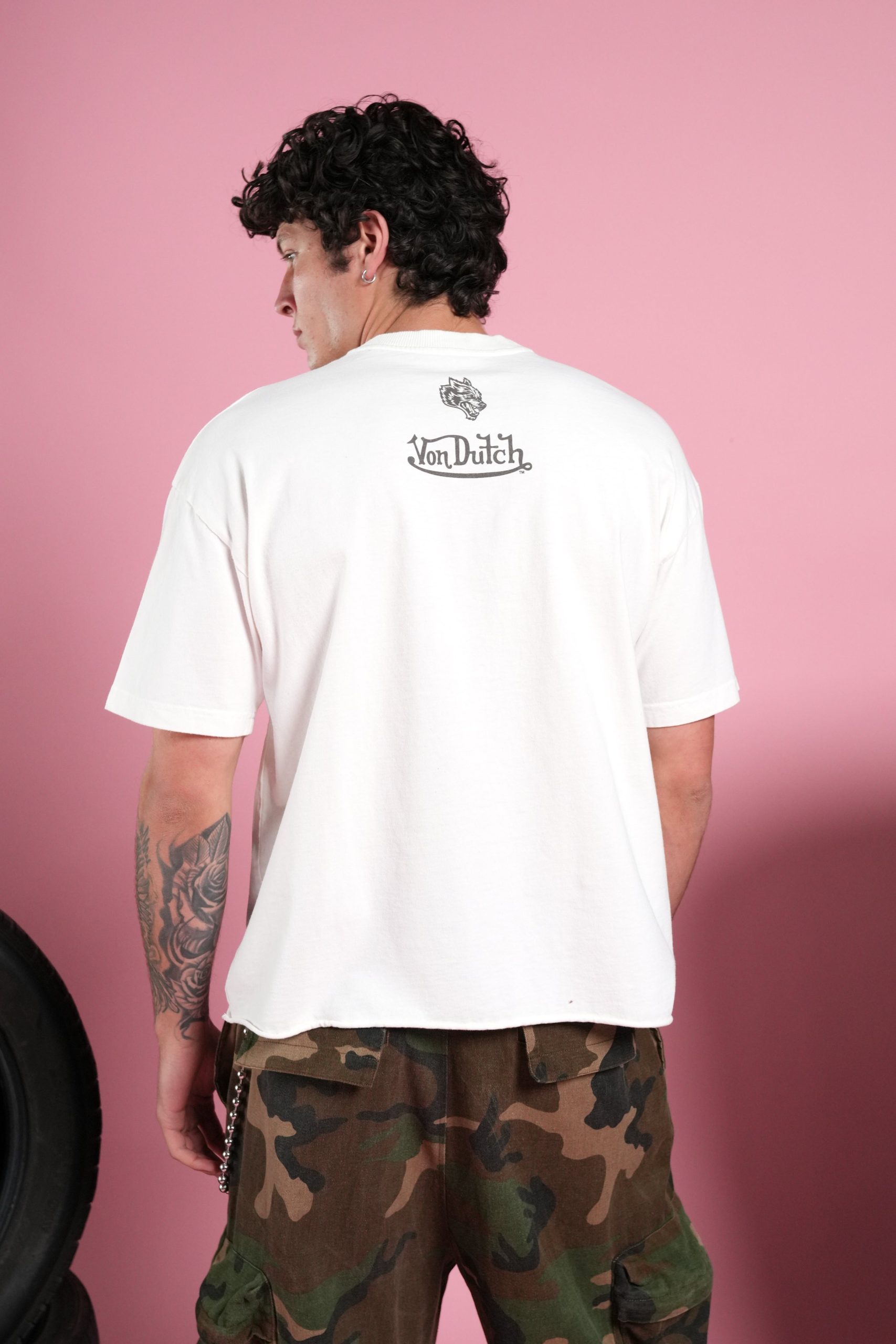 Flight Club V2 Grunge Mid Length Raw Hem Tee in Cream - Image 2