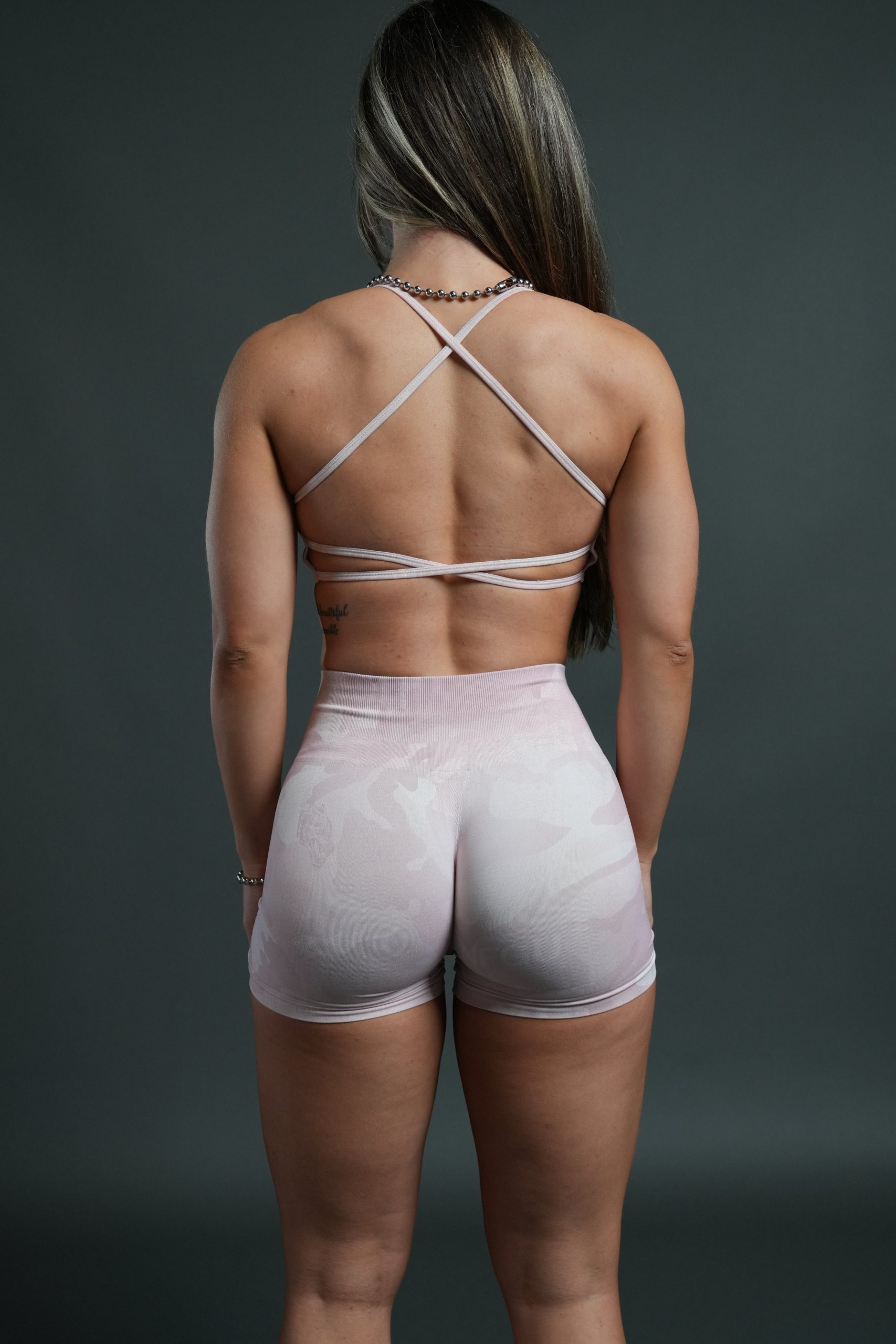 Dual Stella Soft Seamless Shorts in Blush Vintage Woodland Camo - Image 4