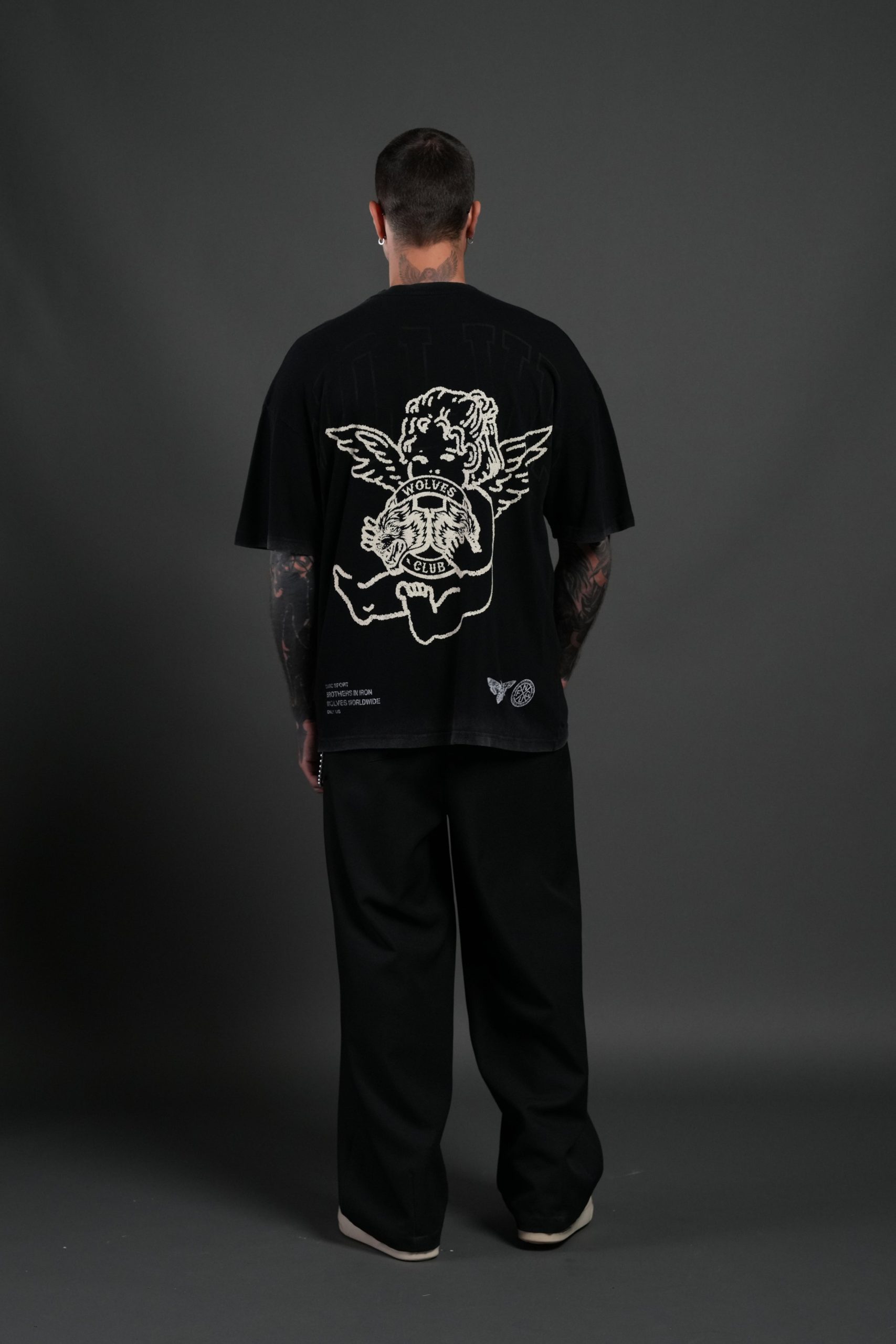 Wolves Club Cherub Premium Oversized Tee in Black - Image 6
